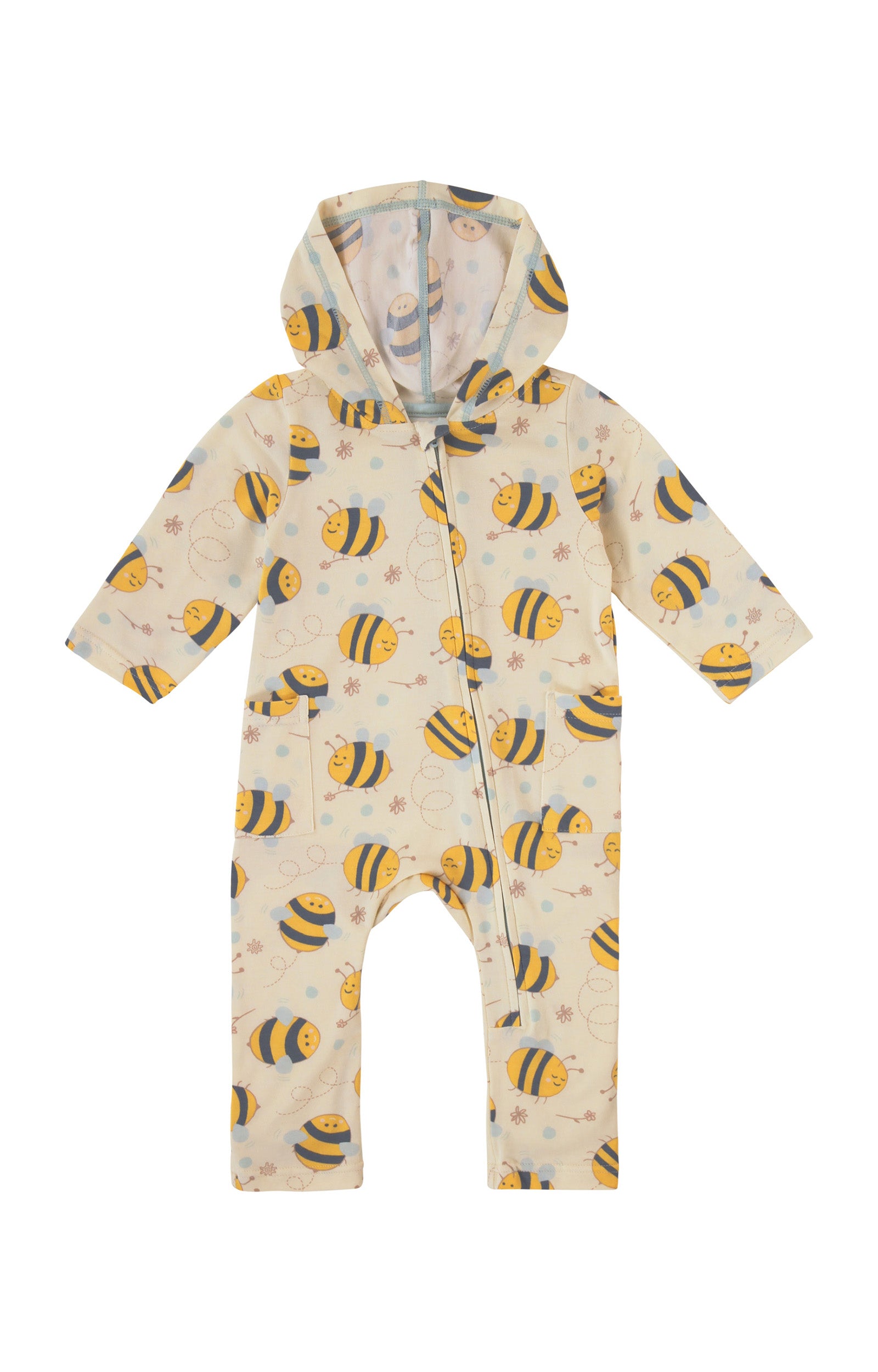 baby long sleeve everyday hooded romper in happy hive|happy-hive