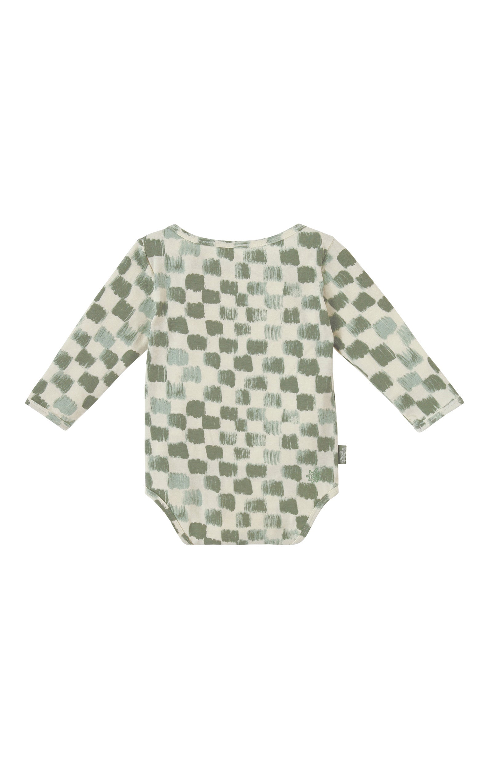 back view of baby everyday play onesie in painted checkers|painted-checkers