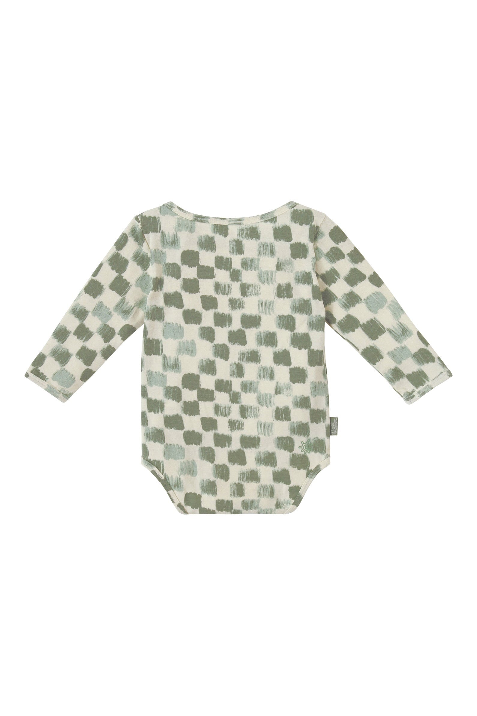 back view of baby everyday play onesie in painted checkers|painted-checkers
