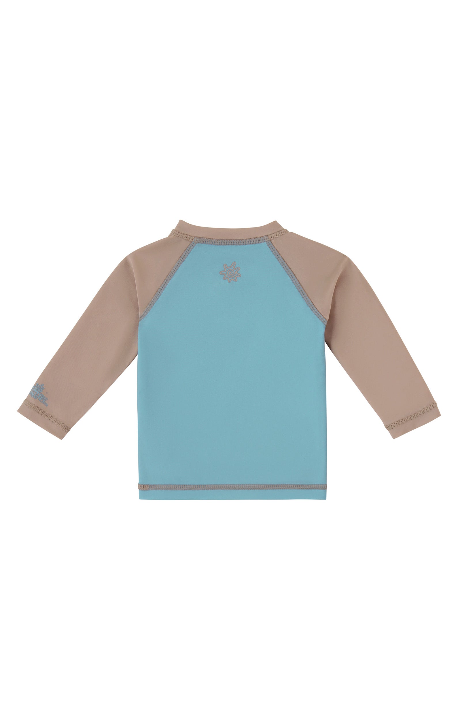 back view of baby zippy long sleeve swim shirt in desert road trip|desert-road-trip