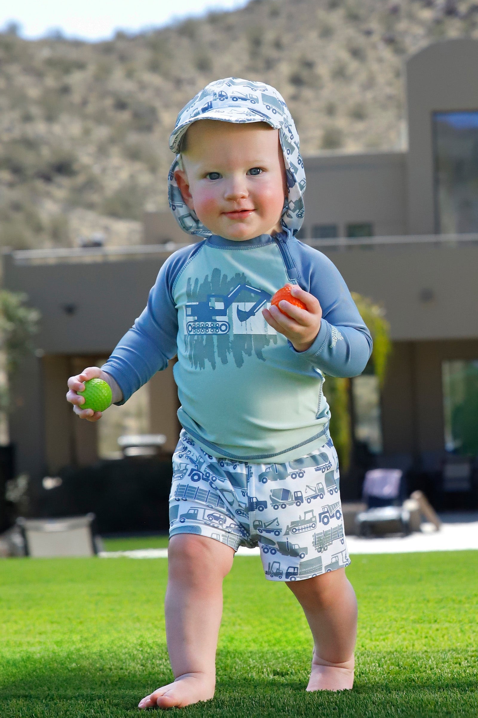 baby in swim shorties|rumble-roads