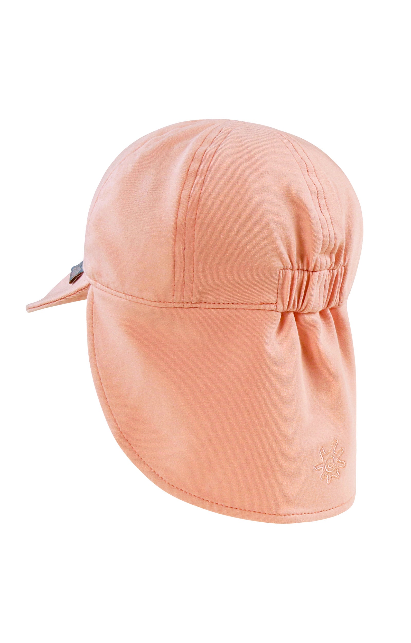 back view of baby everyday flap hat in dusty pink|dusty-pink
