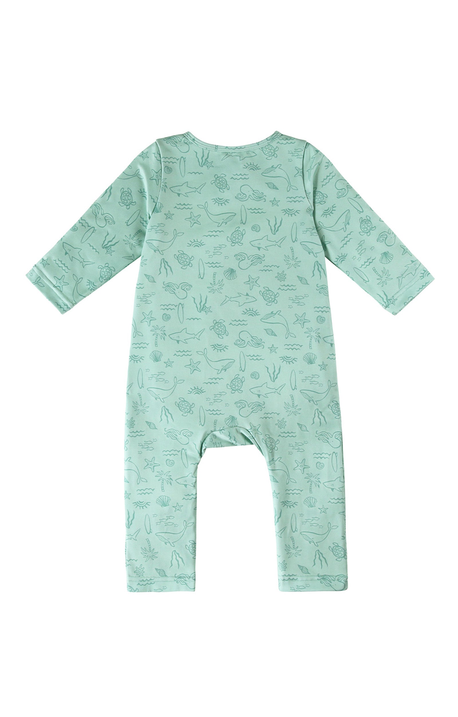 back view of baby active fleece romper in ocean friends|ocean-friends
