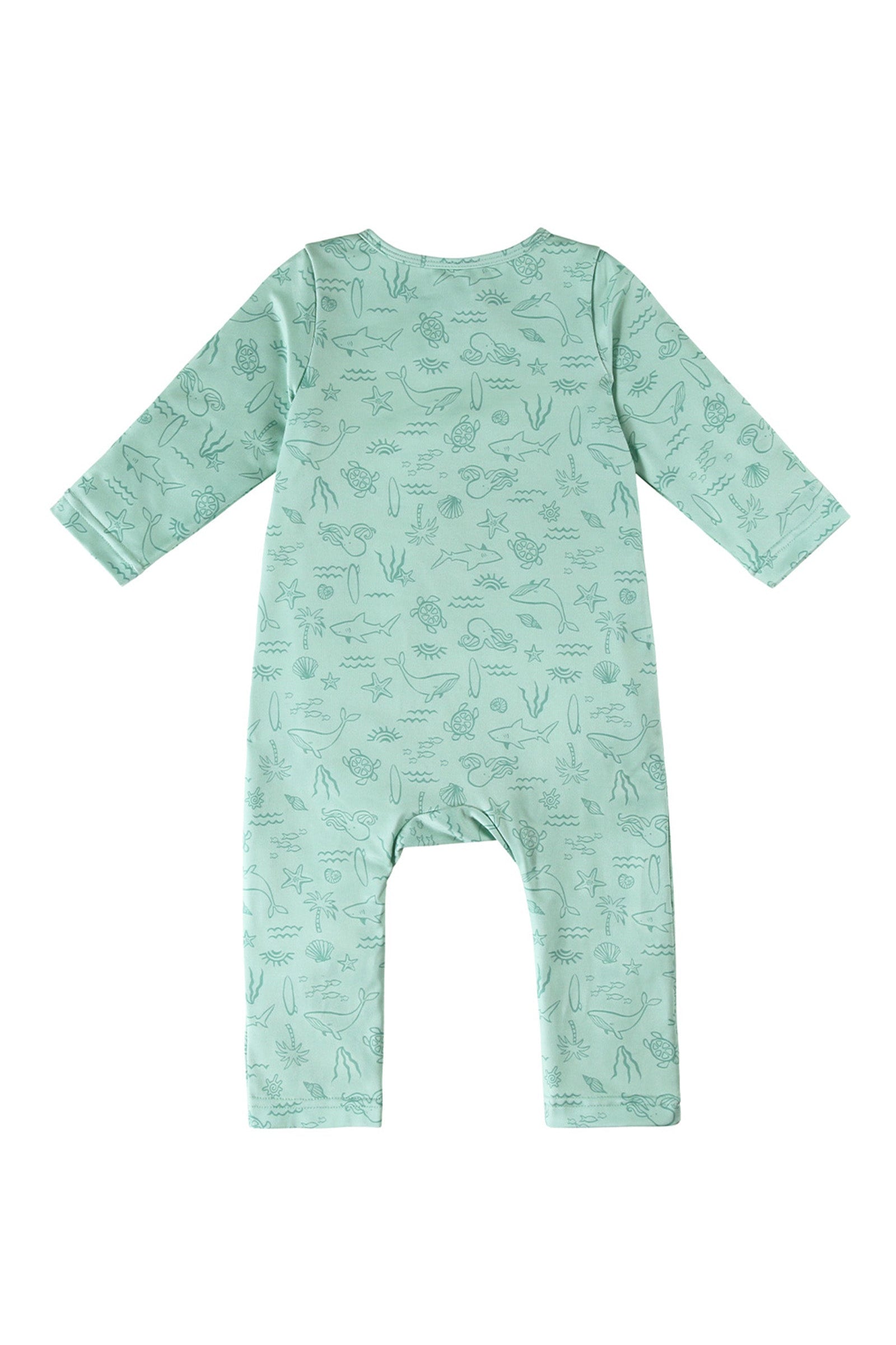 back view of baby active fleece romper in ocean friends|ocean-friends