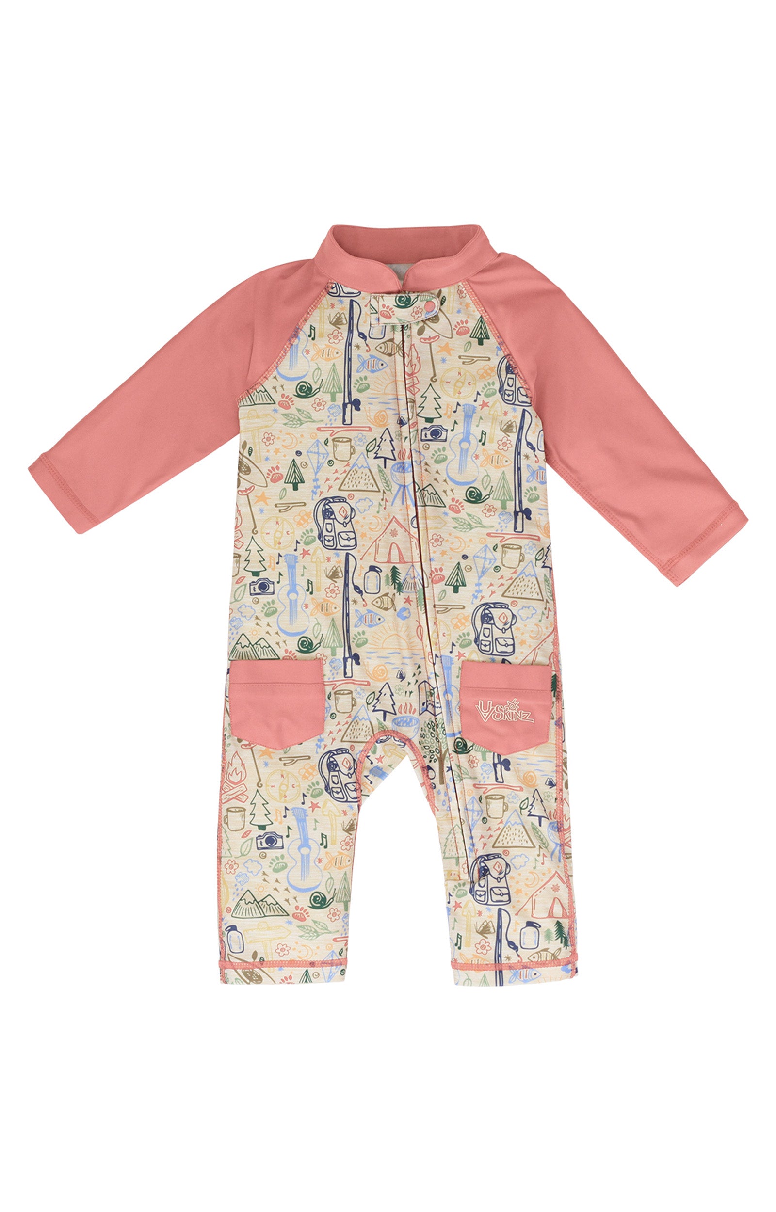 baby boy's long-sleeve swimsuit in campfire doodle|campfire-doodle