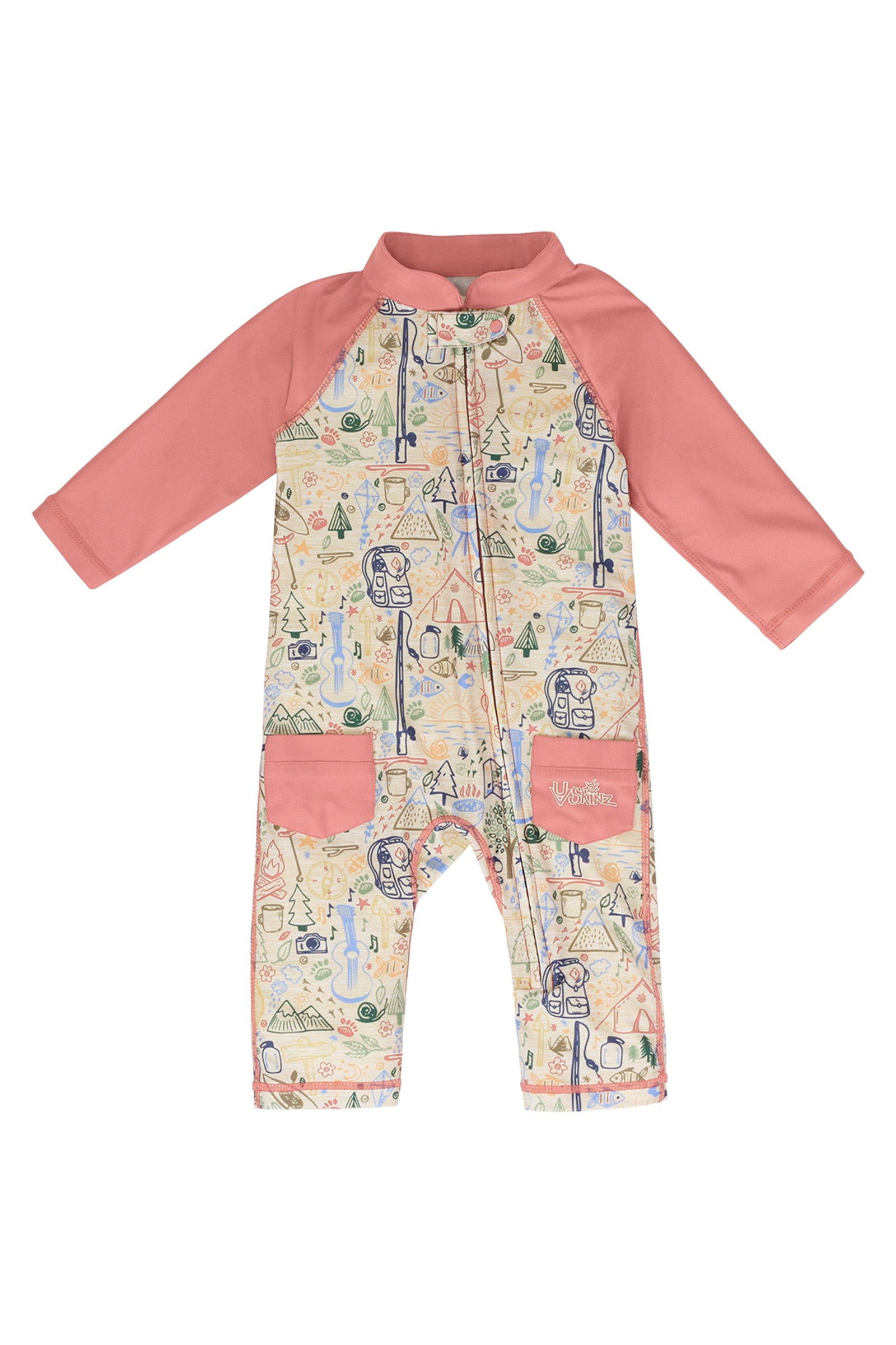 baby boy's long-sleeve swimsuit in campfire doodle|campfire-doodle
