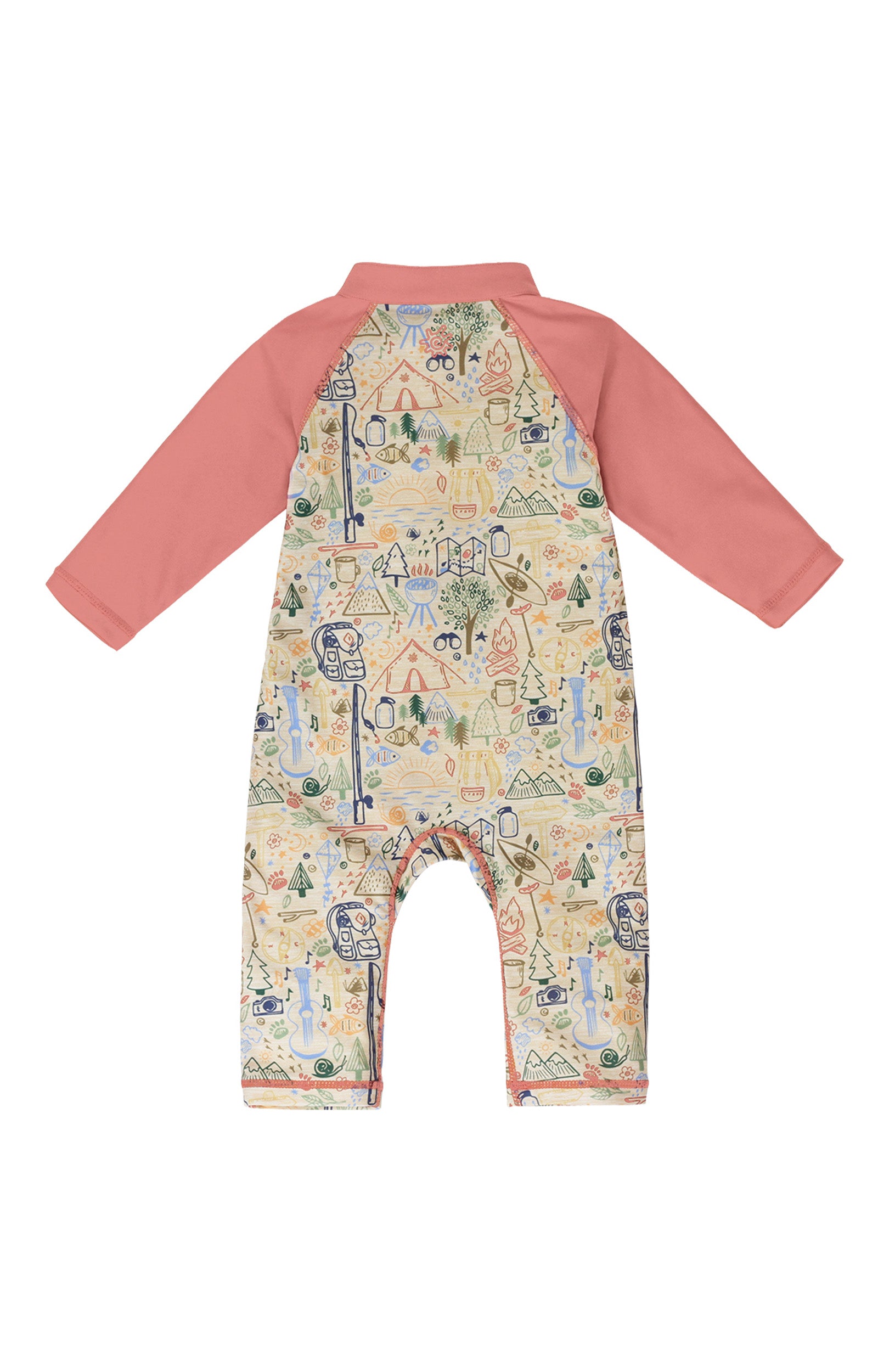 back of the baby boy's long-sleeve swimsuit in campfire doodle|campfire-doodle