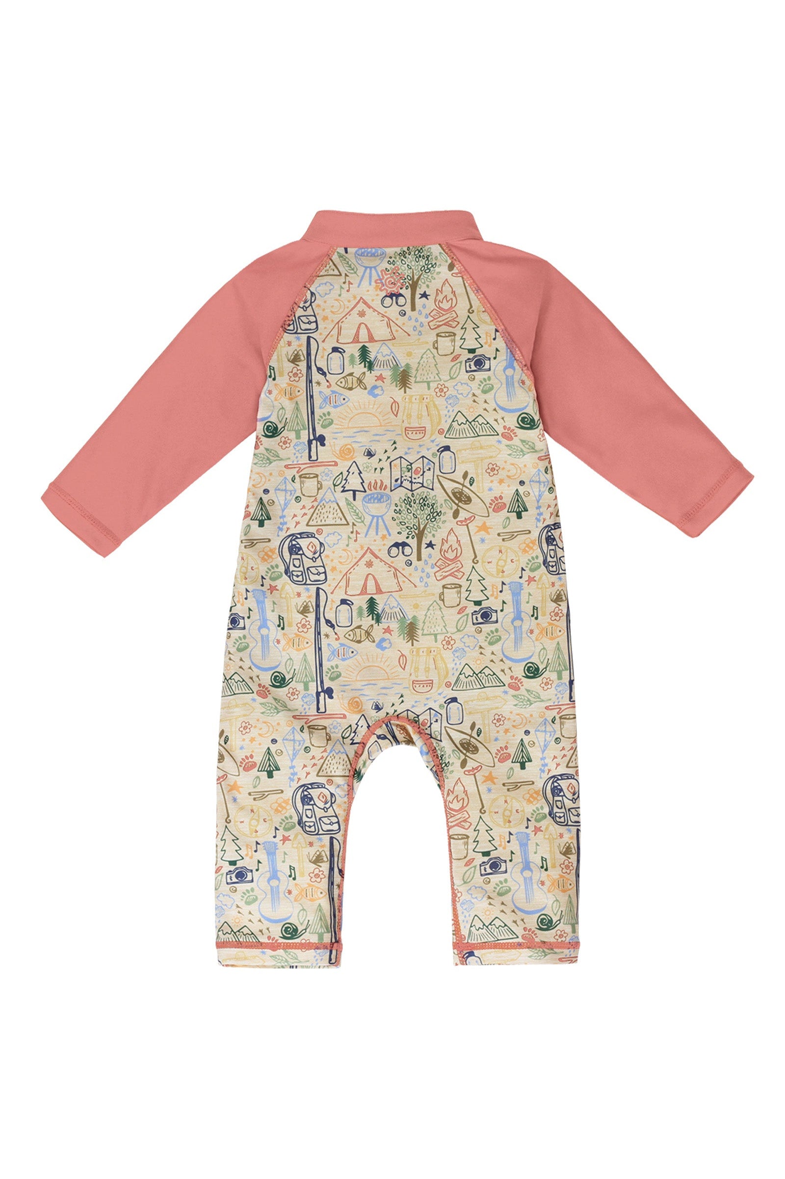 back of the baby boy's long-sleeve swimsuit in campfire doodle|campfire-doodle