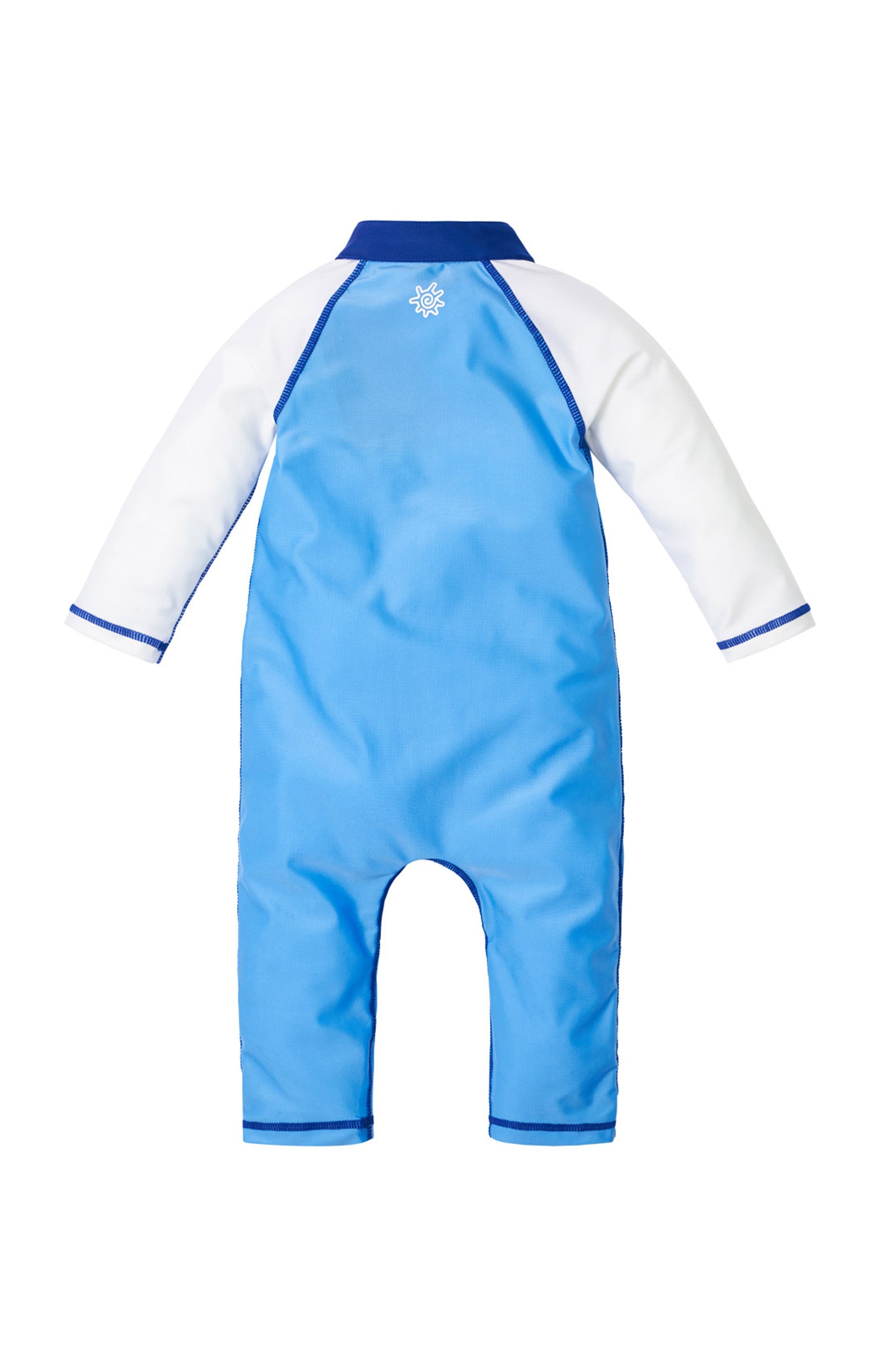 back of the baby boy's long-sleeve swimsuit in ocean blue white|ocean-blue-white