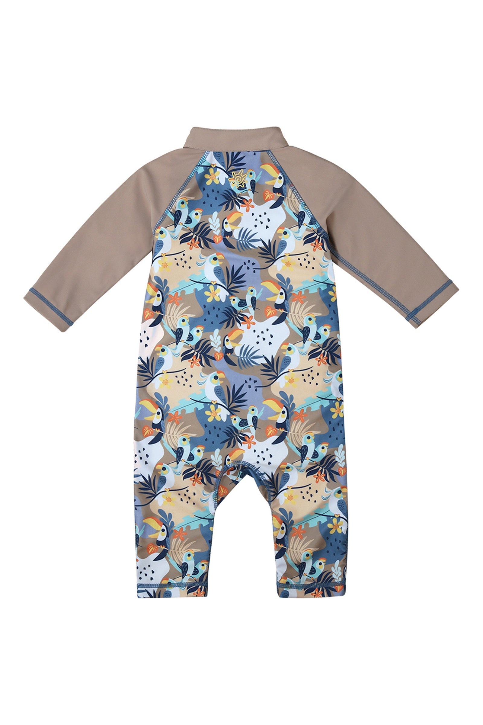 Baby Boy's Sun & Swim Suit in blue and tan|toucan-tropics