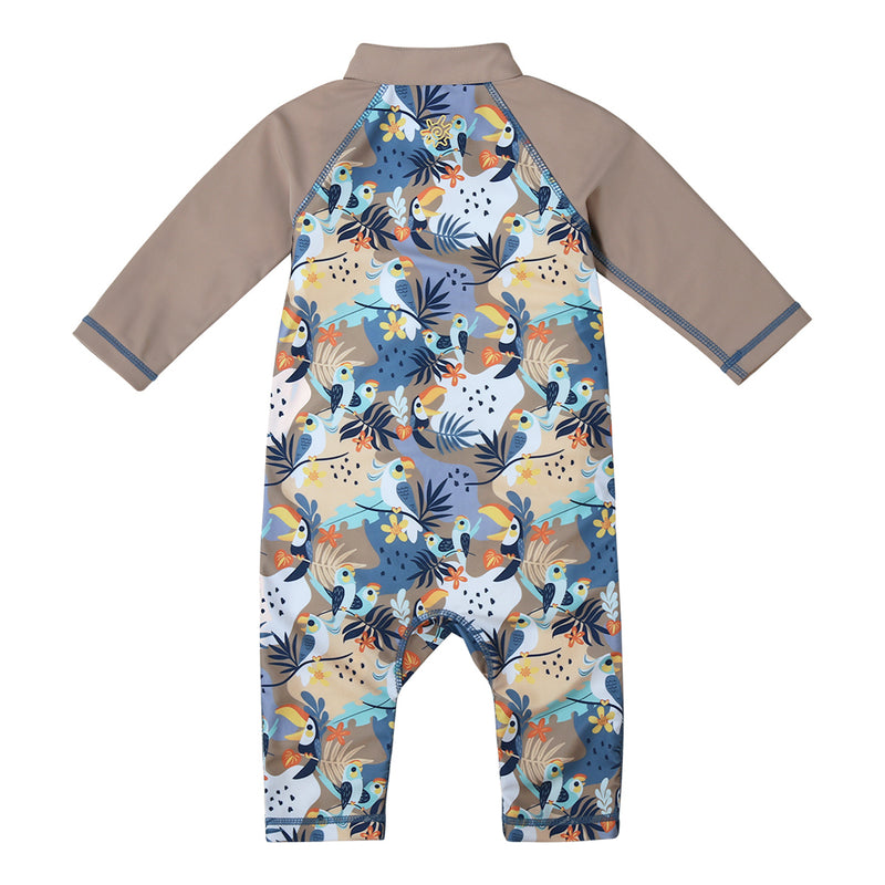 Baby Boy's Sun & Swim Suit in blue and tan|toucan-tropics