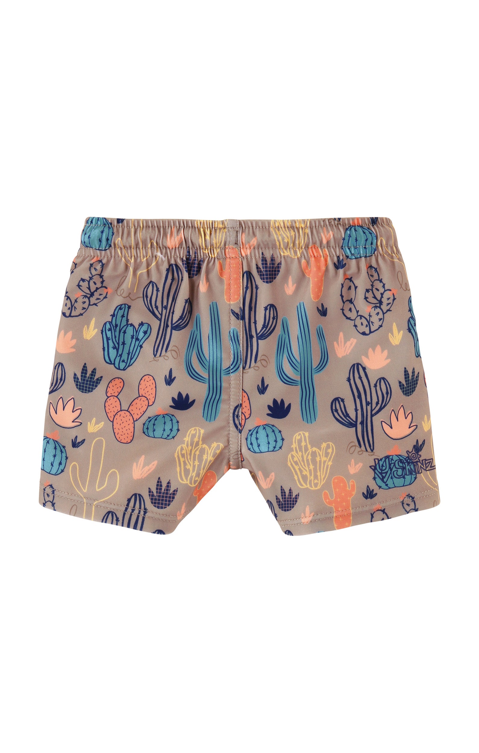 back view of baby boys swim shorties in cactus crowd|cactus-crowd