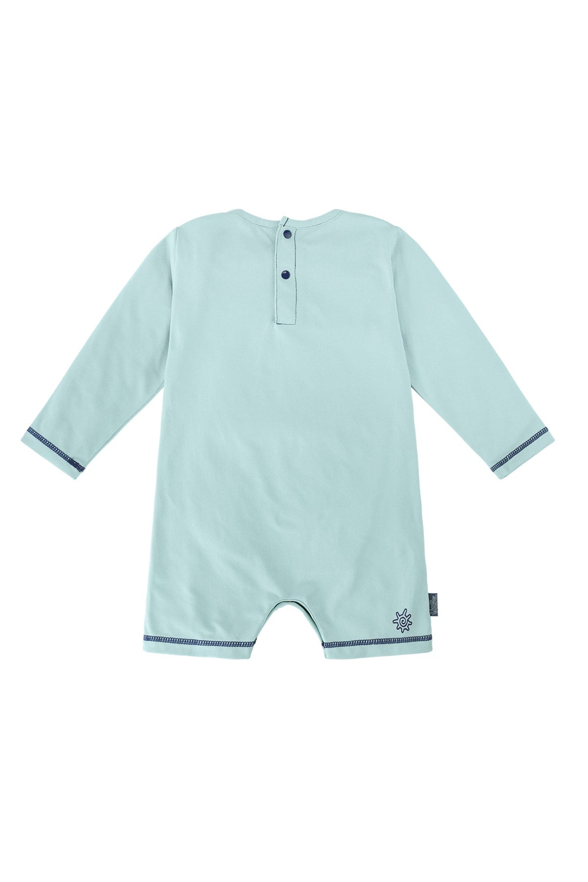 back of the baby boy's UV onesie in aloha sunset