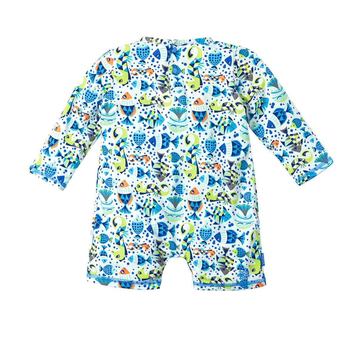 back of the baby boy's UV onesie in royal fish school|royal-fish-school