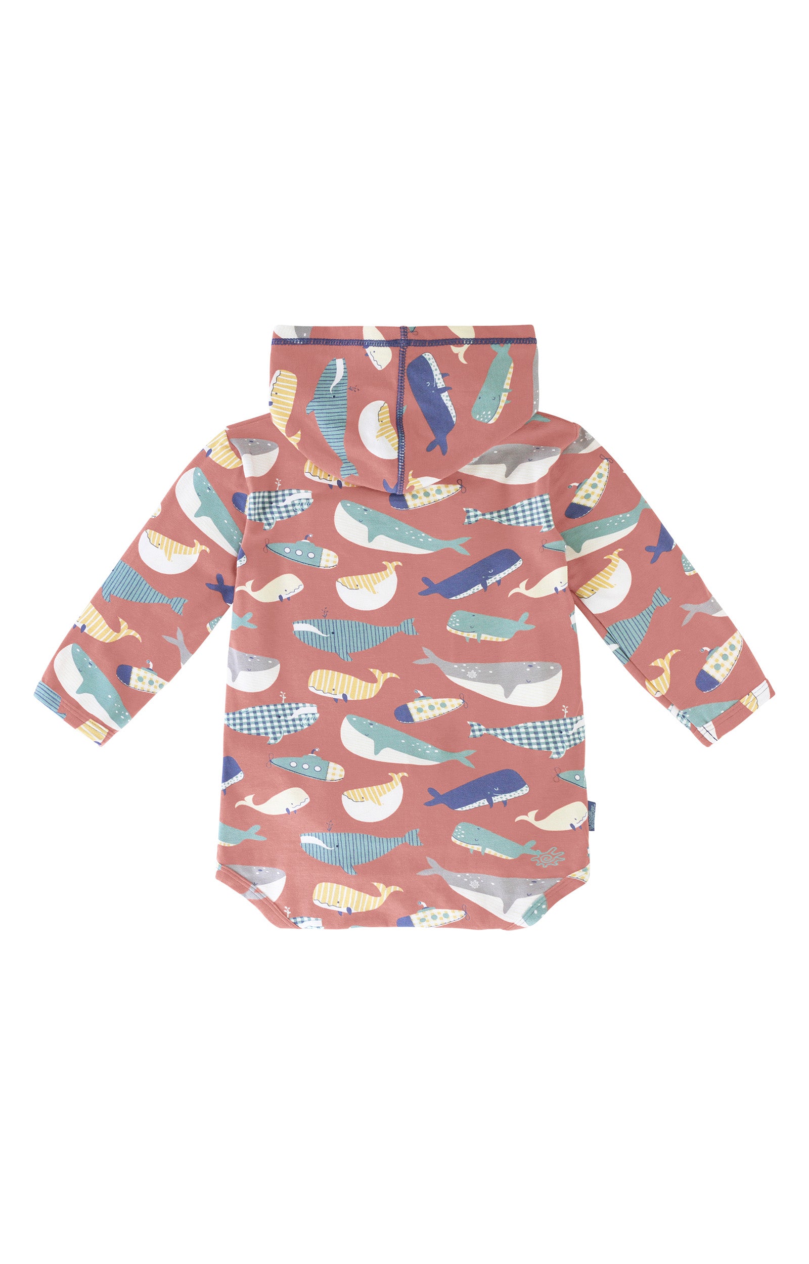 Back of the baby onesie in whale jumble|whale-jumble