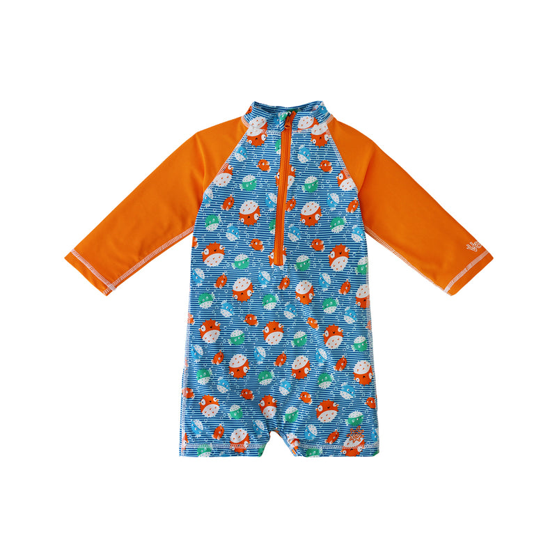 back of the baby boy's long sleeve romper in bubble fish|bubble-fish
