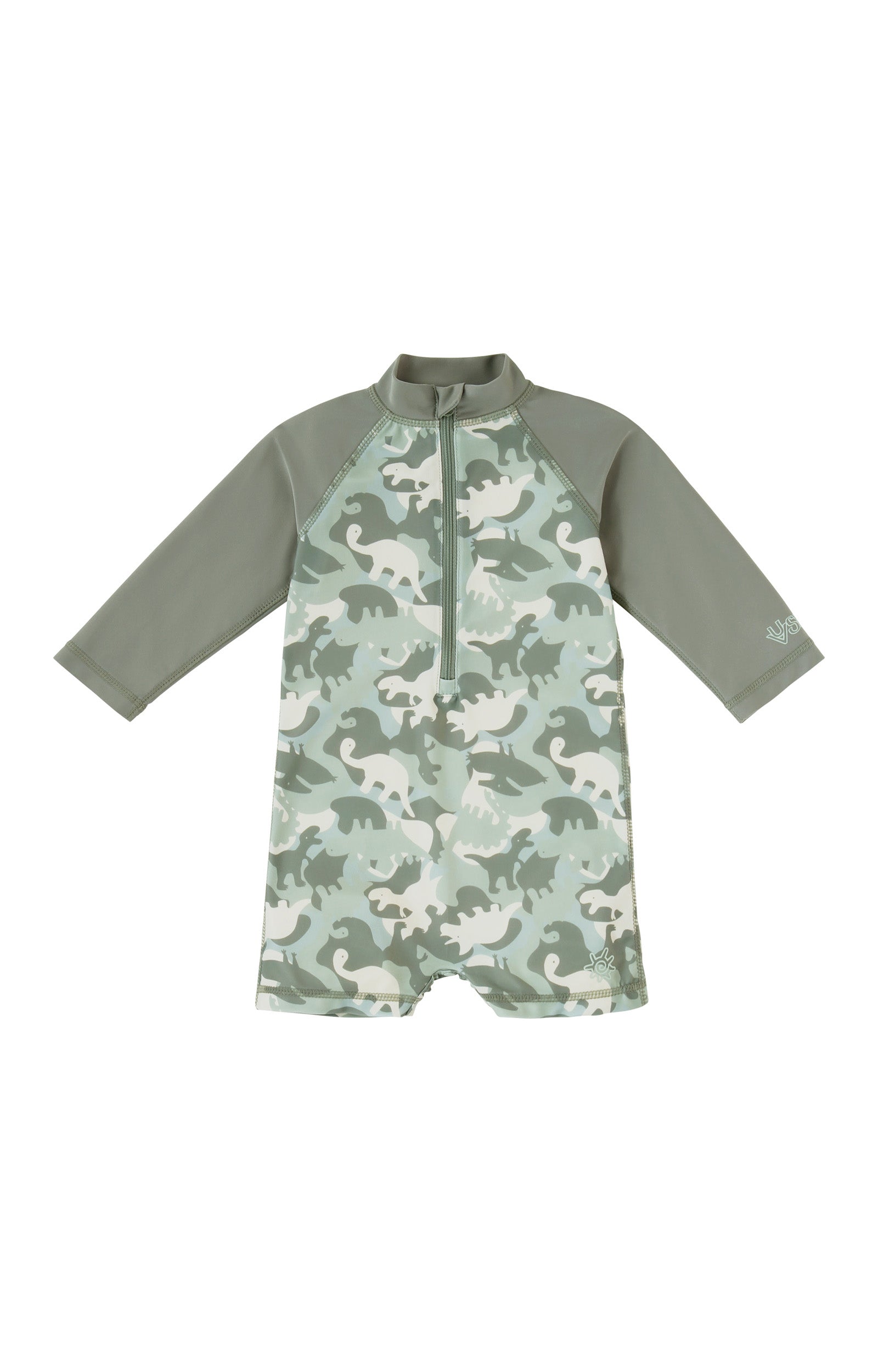 baby boys long sleeve swim romper in camo dino|camo-dinos