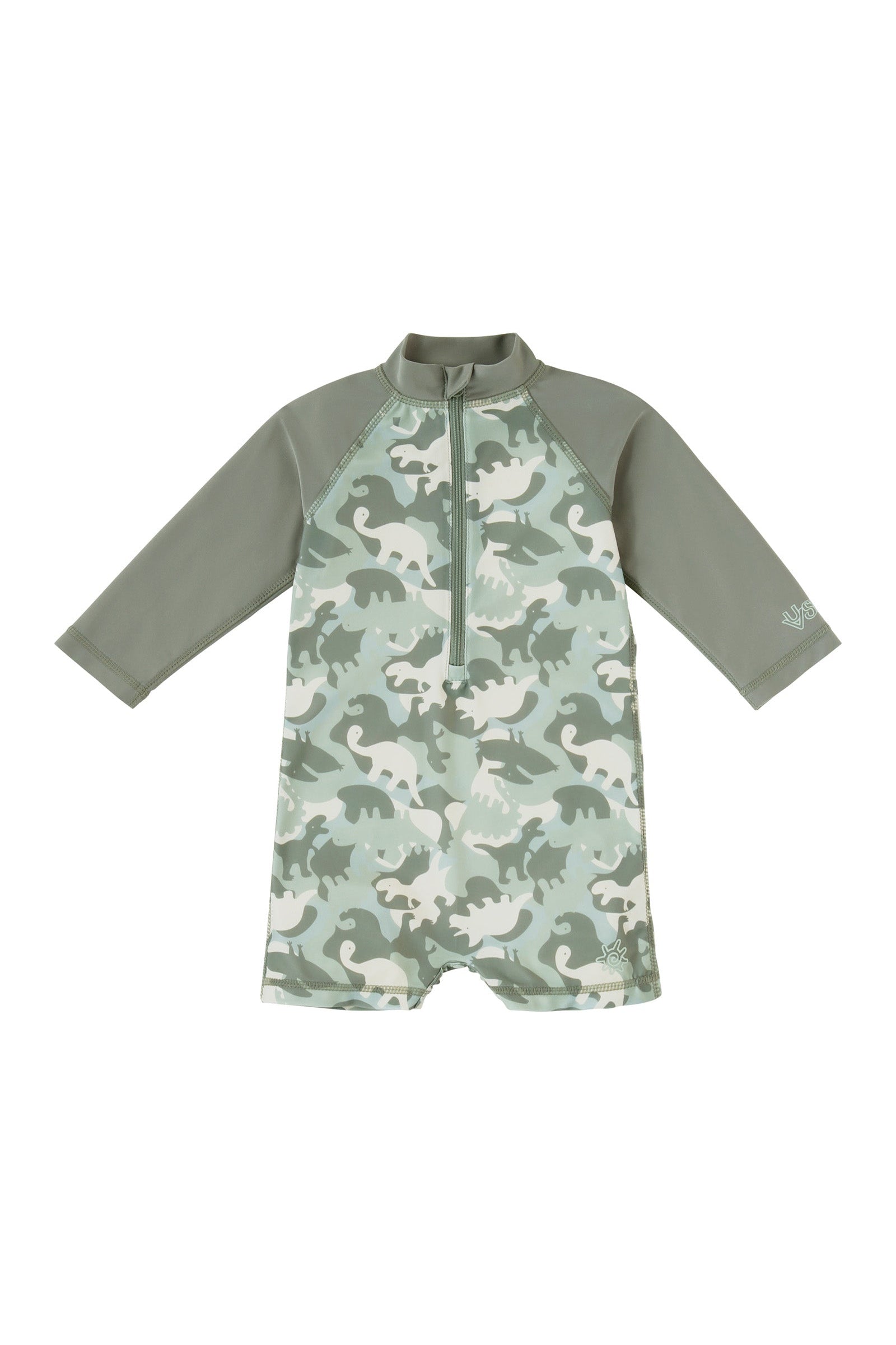 baby boys long sleeve swim romper in camo dino|camo-dinos