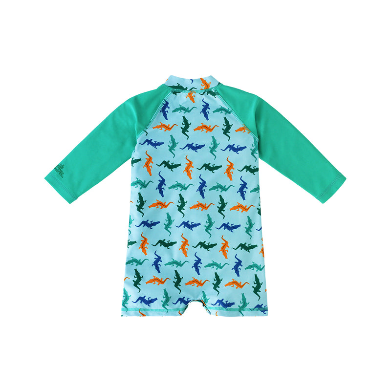 back of the baby boy's long sleeve romper in curious crocs|curious-crocz