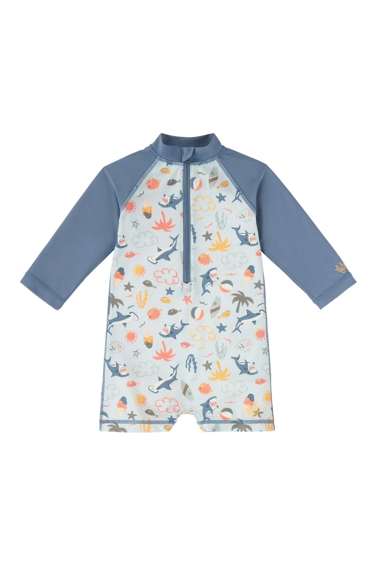 baby boys long sleeve swim romper in sharks cove|sharks-cove