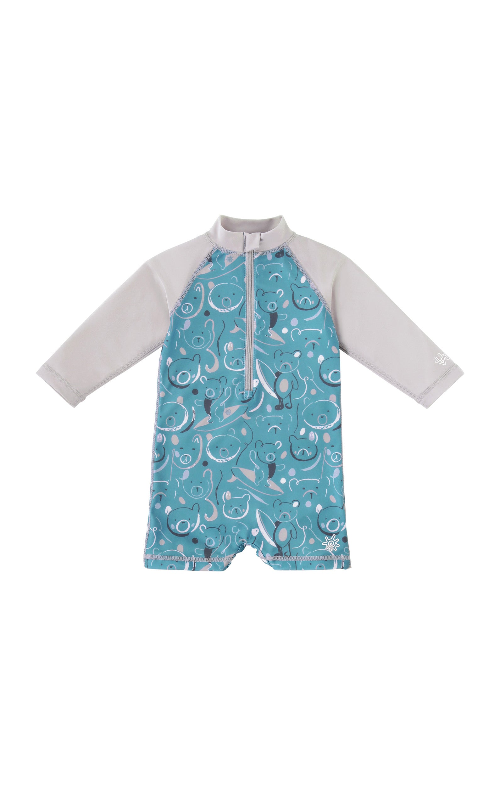 baby boys long sleeve swim romper in surfing bears|surfing-bears