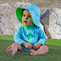 baby in reversible sun hat|neon-sky-neon-green
