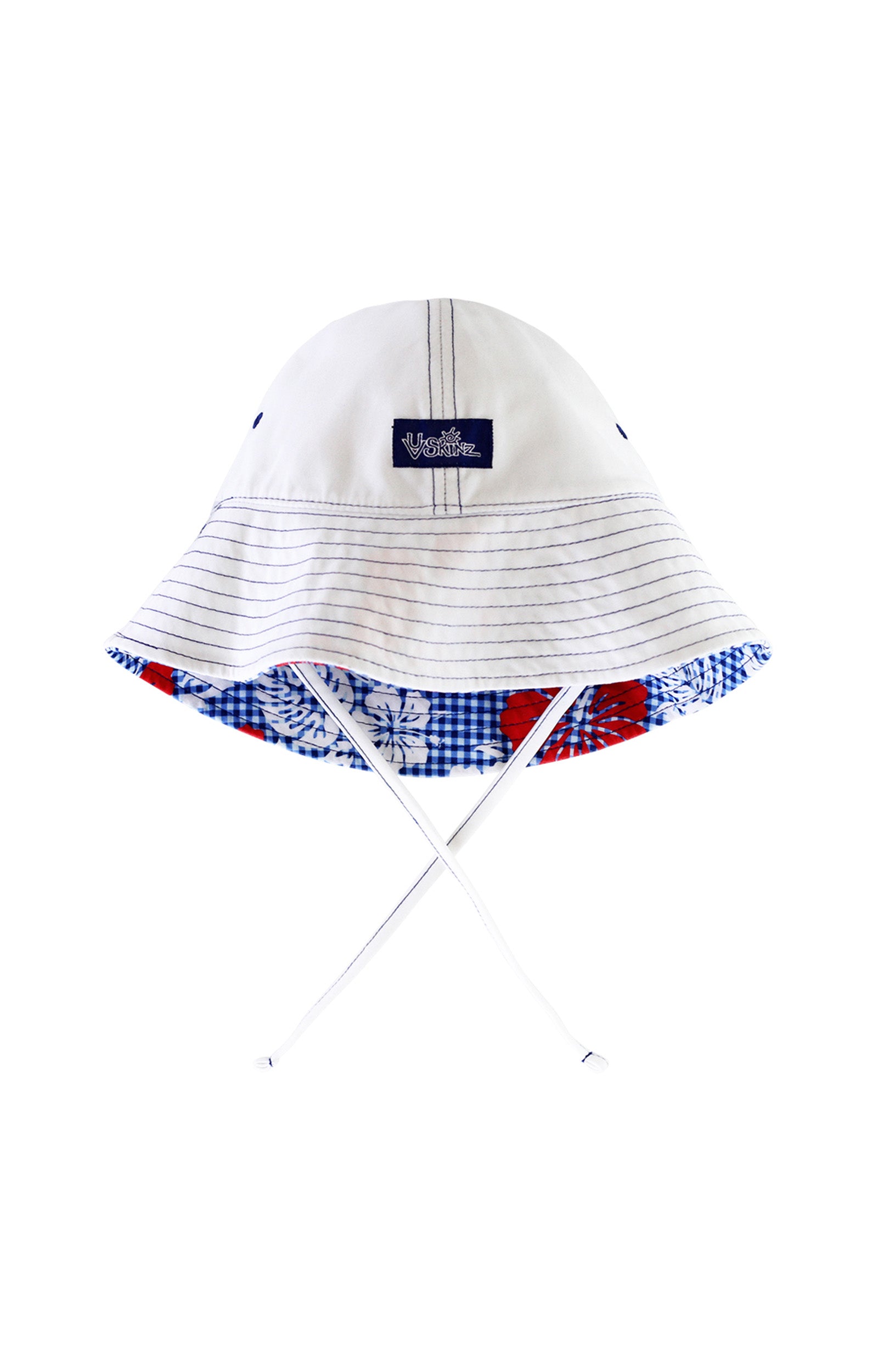 reversed view of the baby boy's sun hat in red americana Gingham|red-americana-gingham