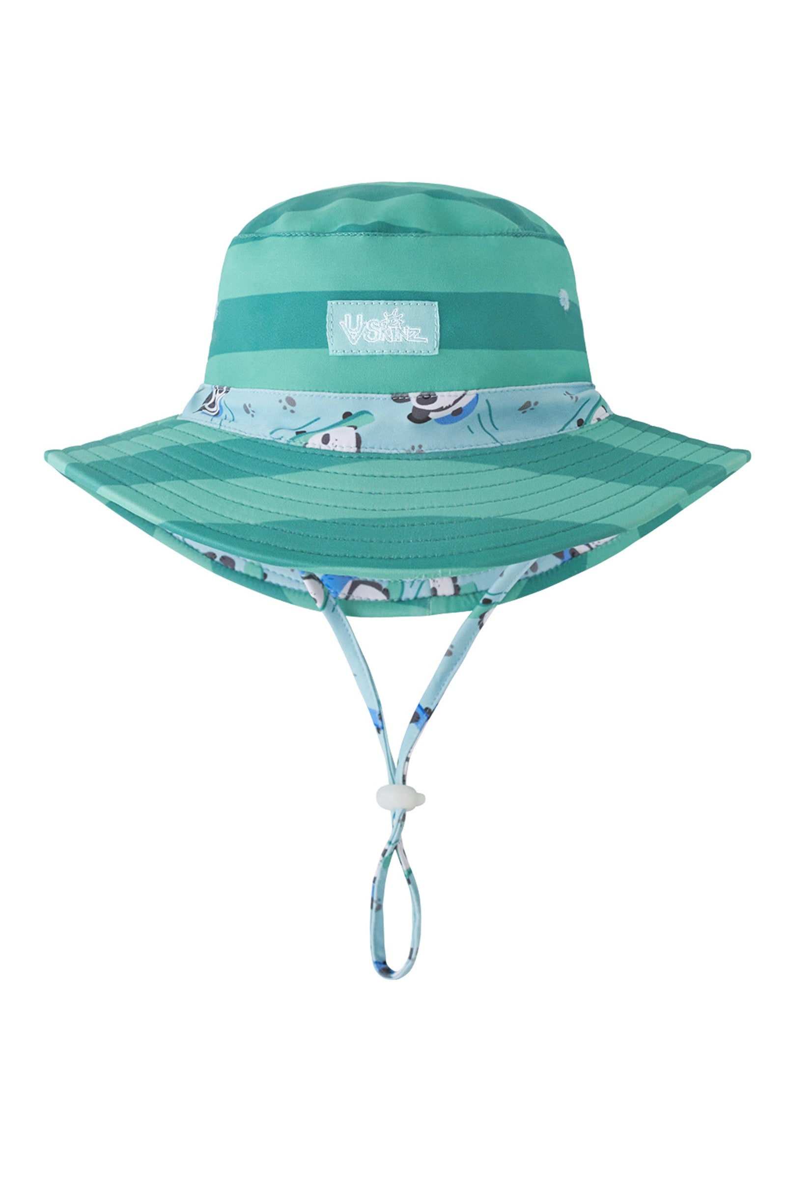 Close up of baby boy's swim hat in playful panda|playful-panda
