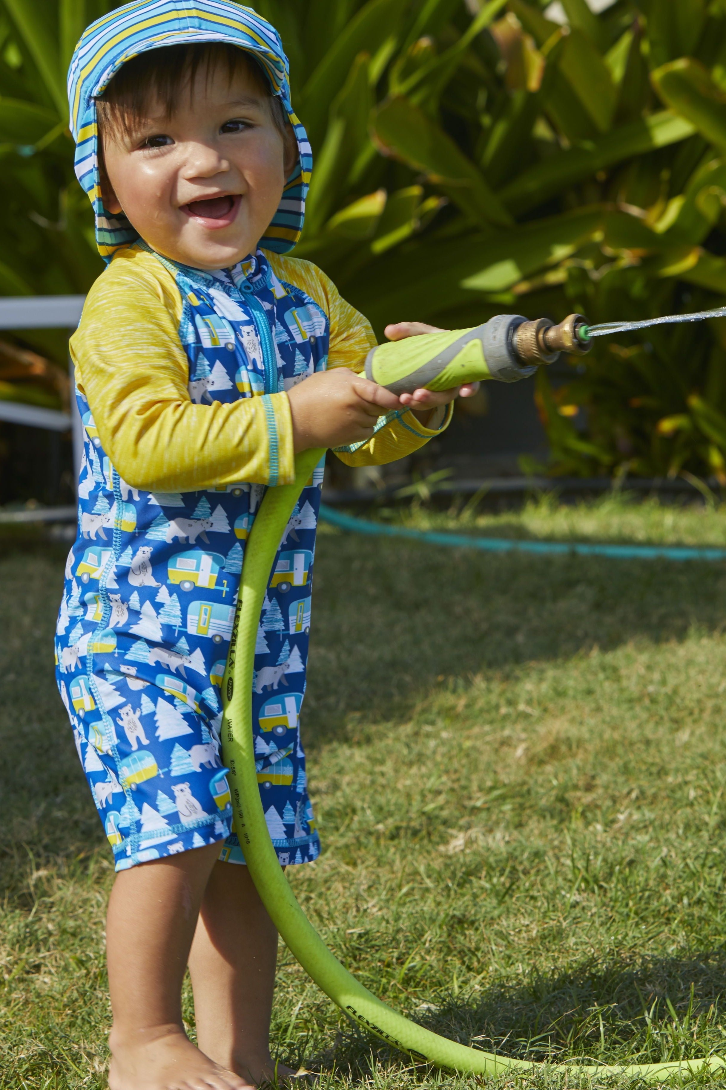 baby boy's swim flap hat in camper bear stripe|camper-bear-stripe