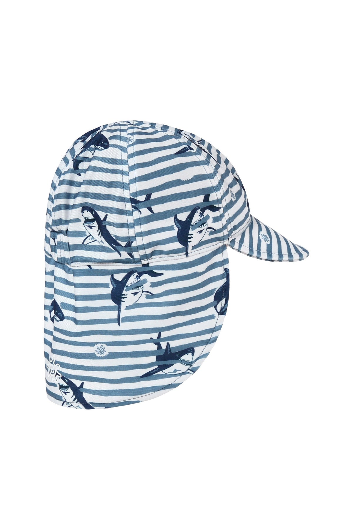 back view of baby boy swim flap hat shark stripe|shark-stripe