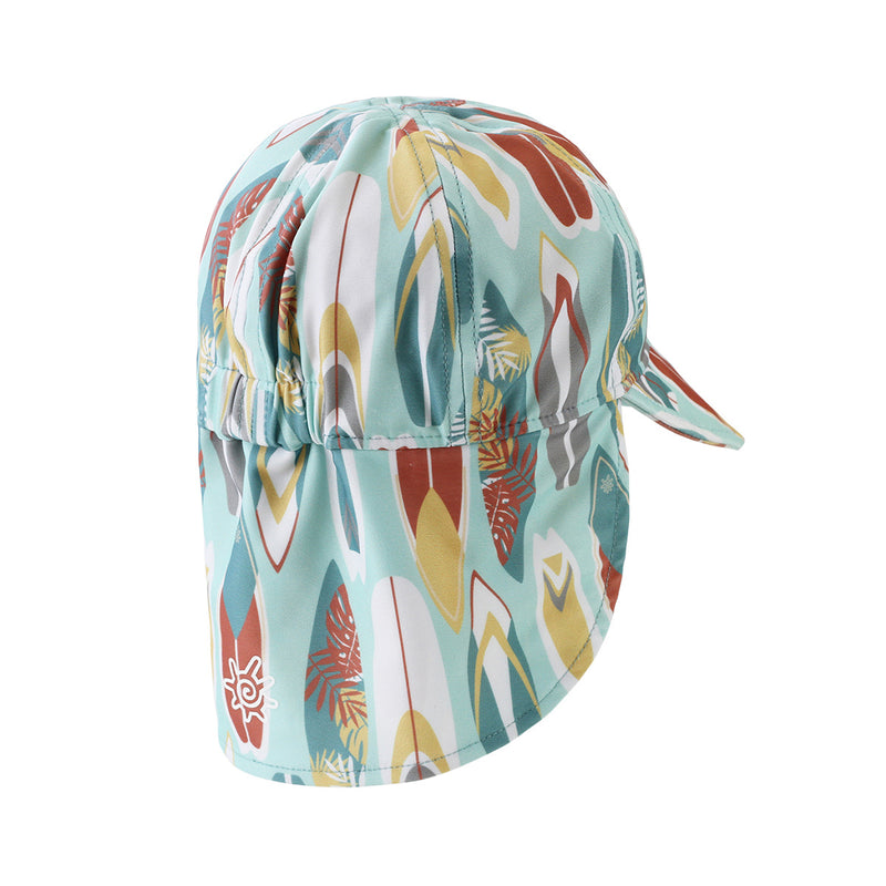 back of the baby boy's swim flap hat with UPF 50+ in surfs up|surfs-up