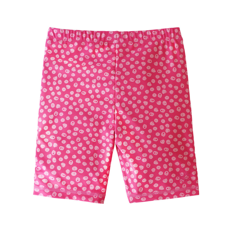 Back of the girl's swim shorts in bubblegum scribble dots|bubblegum-scribble-dots