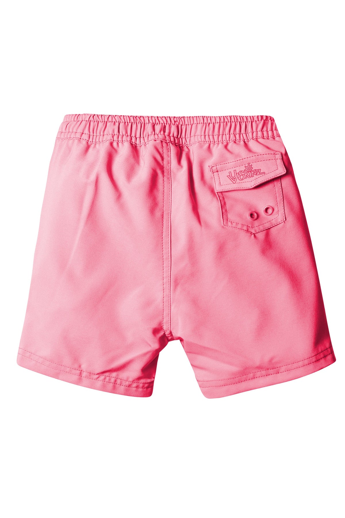 back view of the girl's board shorts in bubblegum|bubblegum