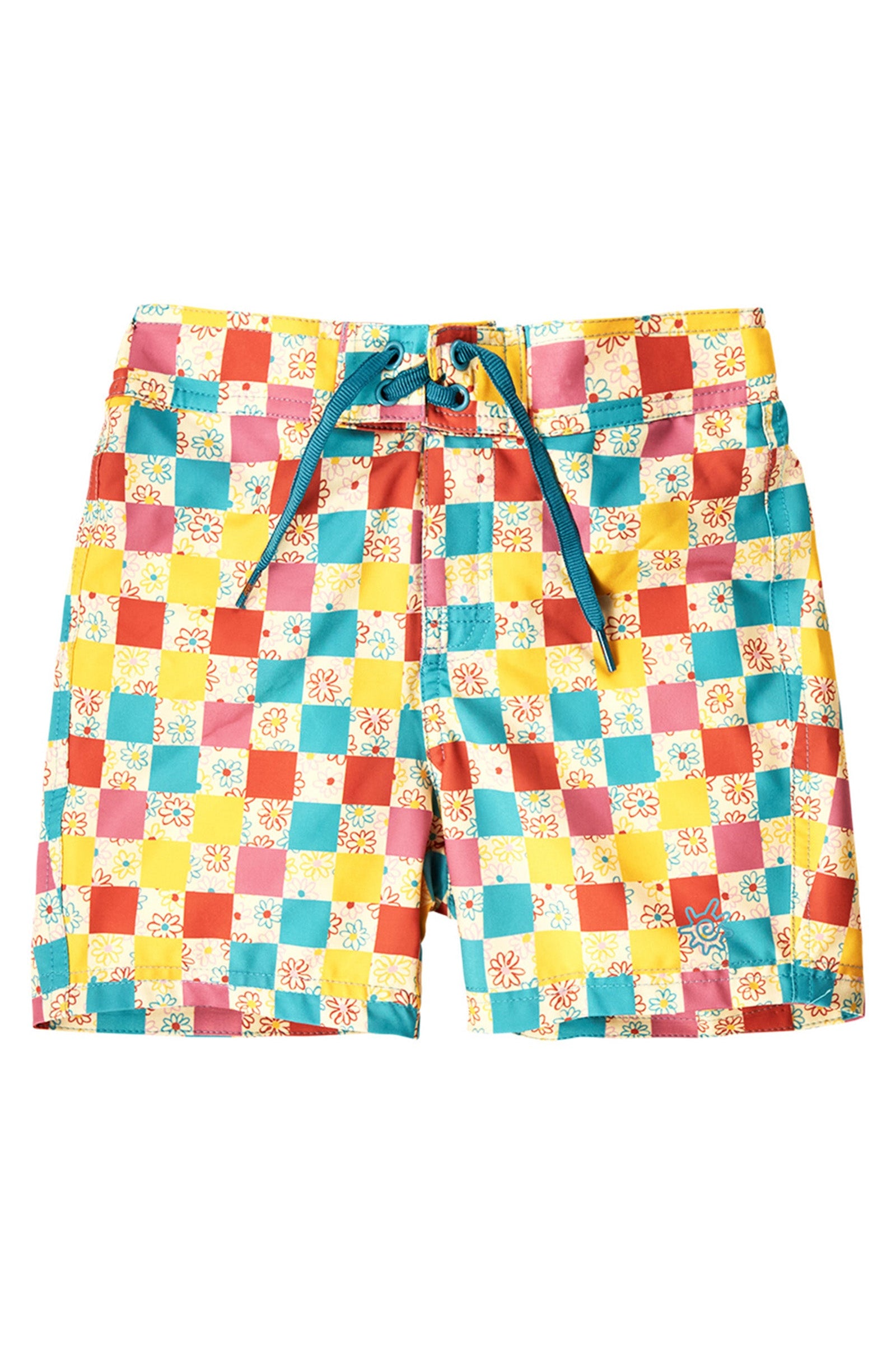 Girl's UPF Board Shorts|checkered-daisies