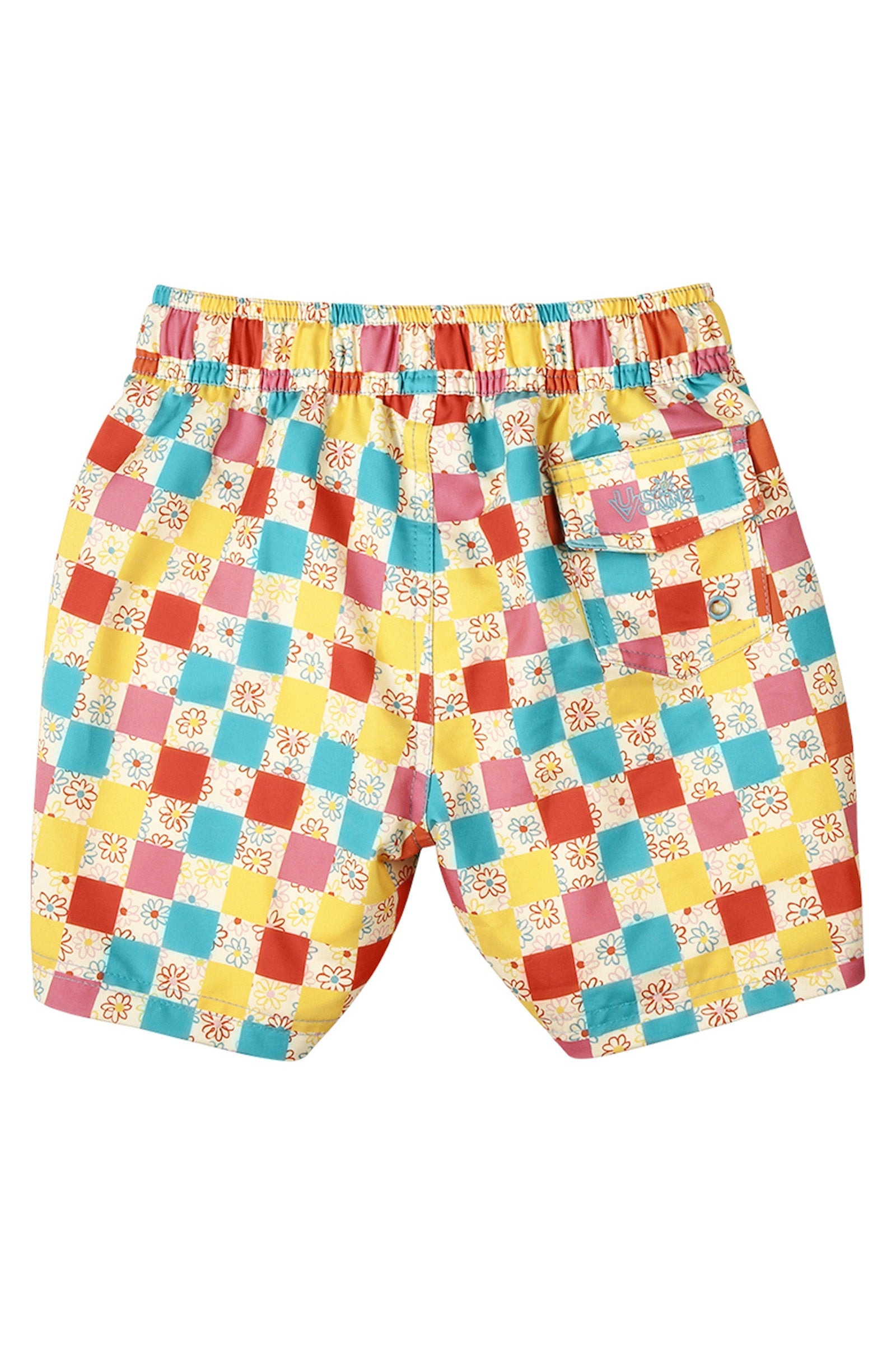 Girl's UPF Board Shorts|checkered-daisies