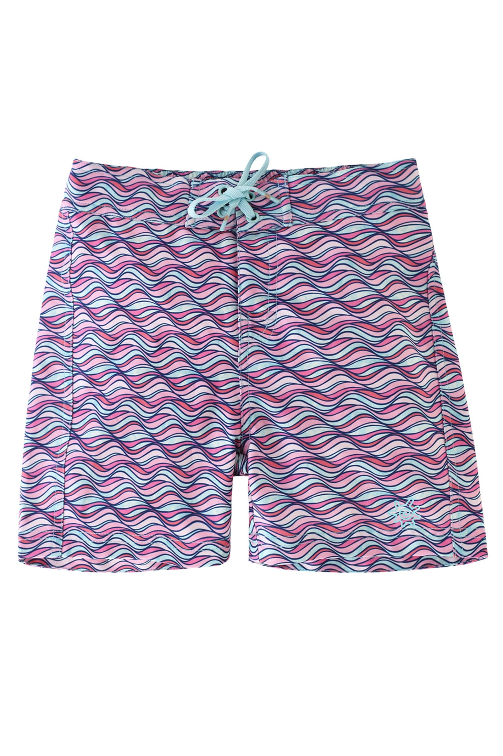 girl's board shorts in light pink waves|light-pink-waves