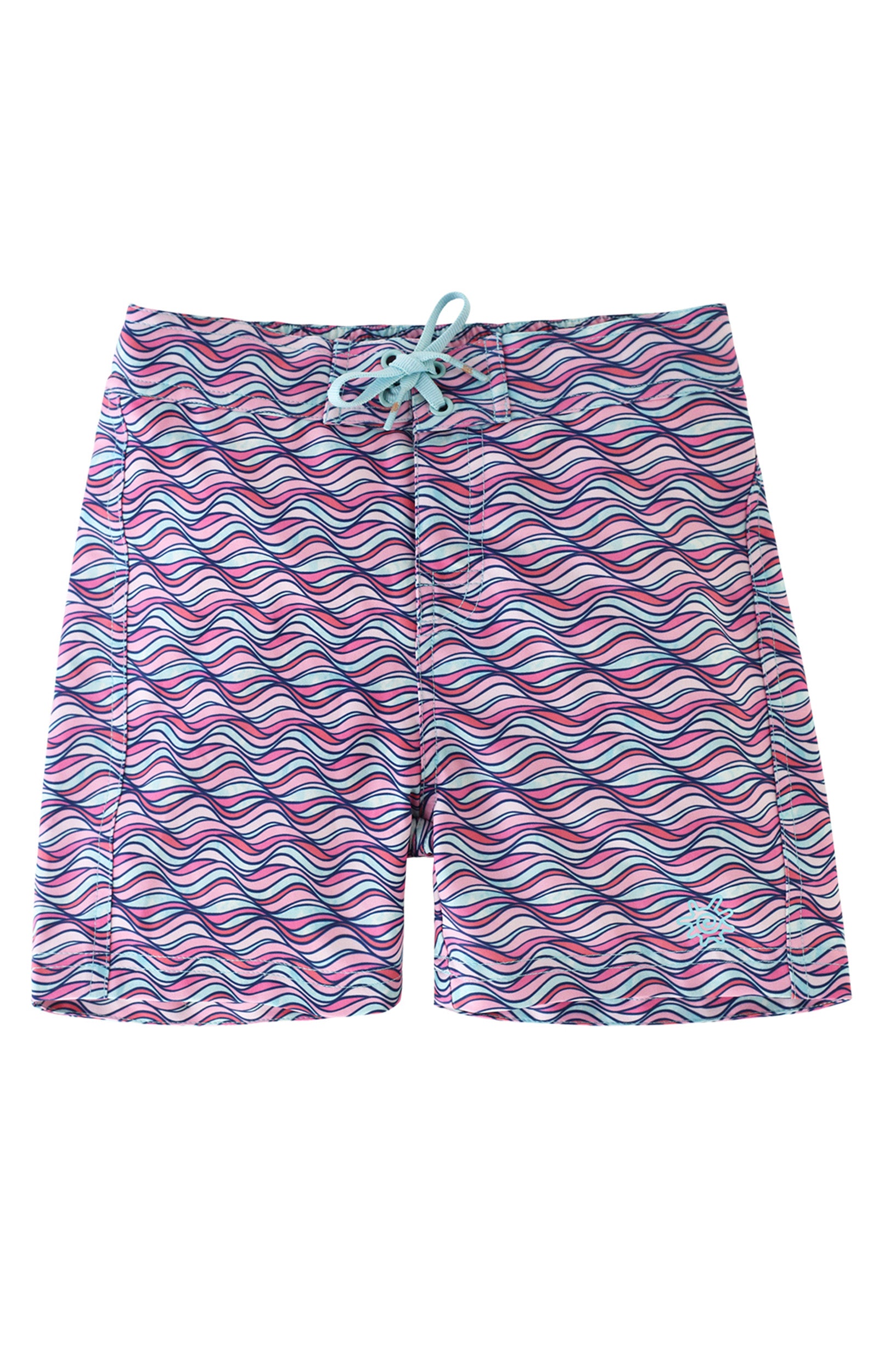 girl's board shorts in light pink waves|light-pink-waves