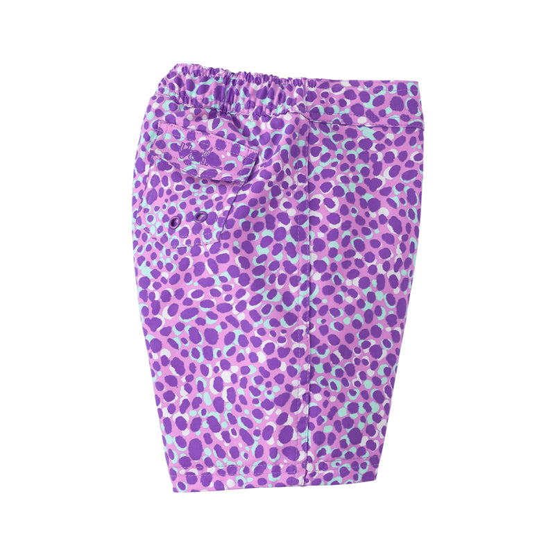 Side of the Girl's Board Shorts in Purple Spots|purple-spots