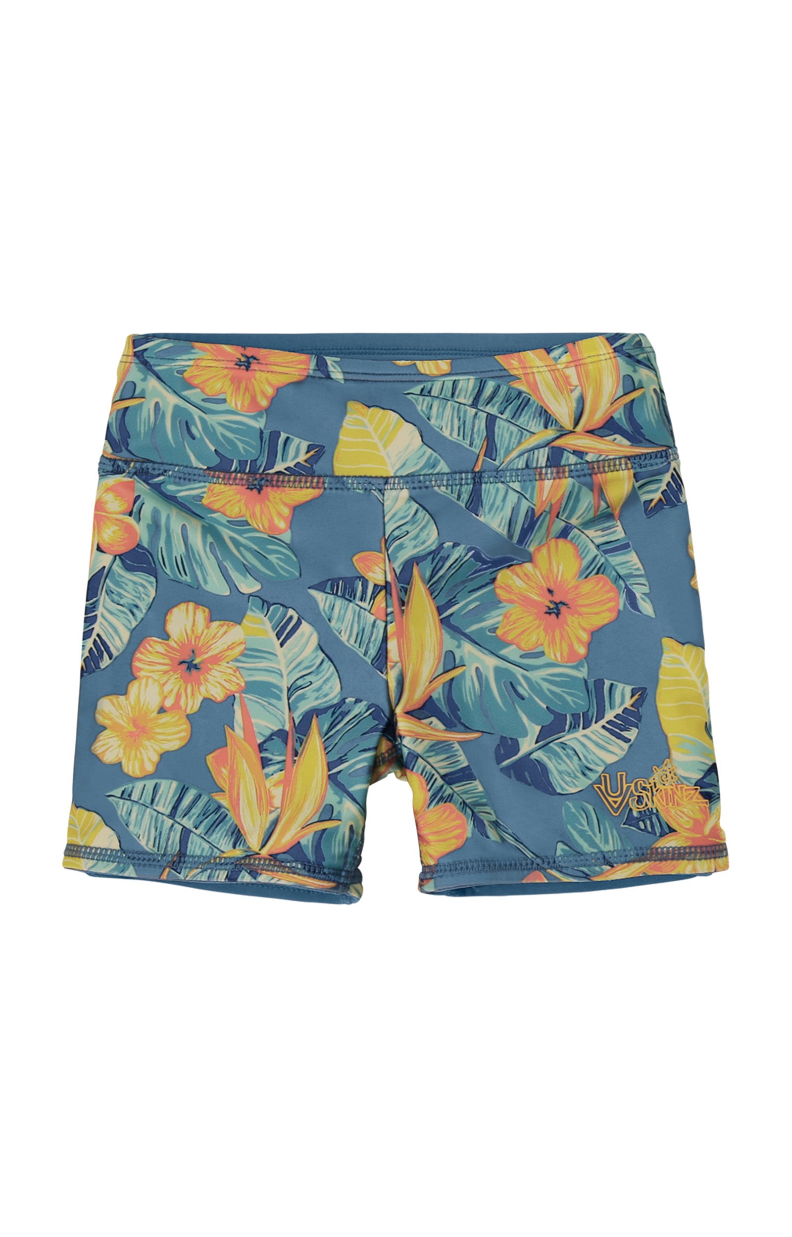 girl's reversible active swim shorts|maui-hibiscus-baltic