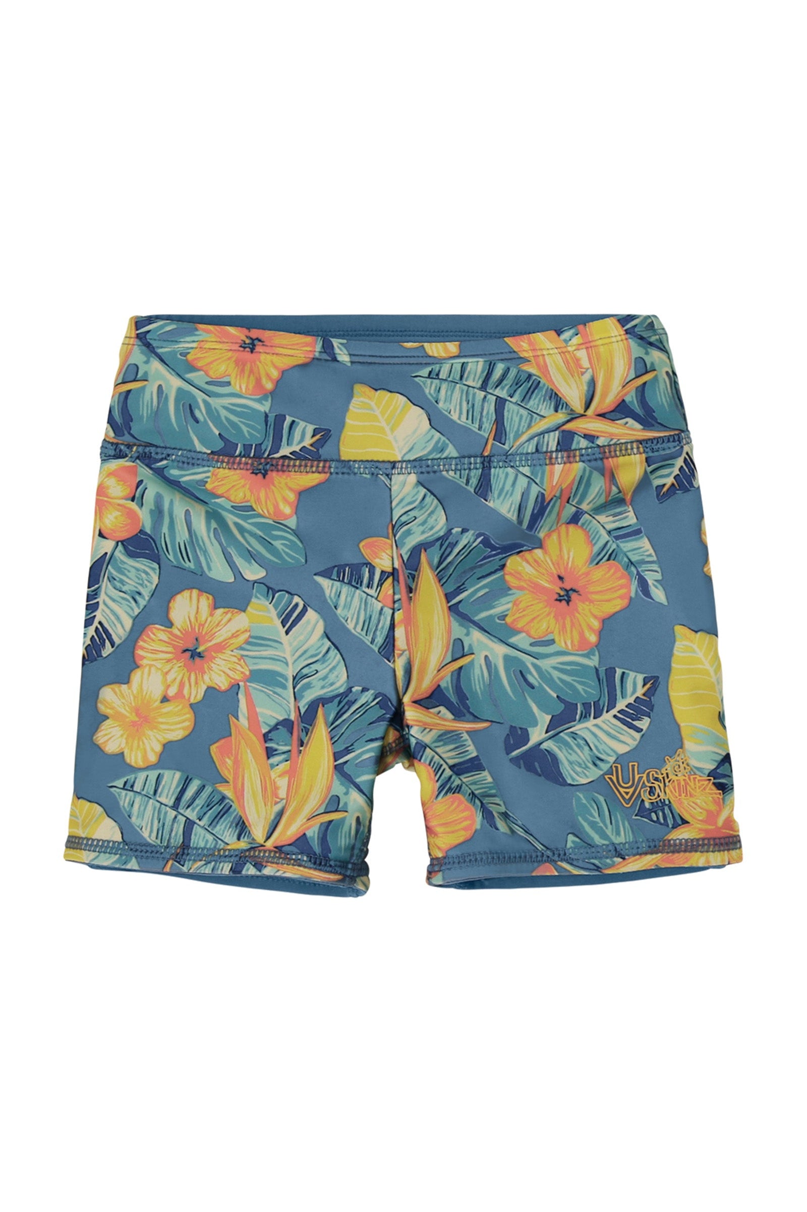 girl's reversible active swim shorts|maui-hibiscus-baltic