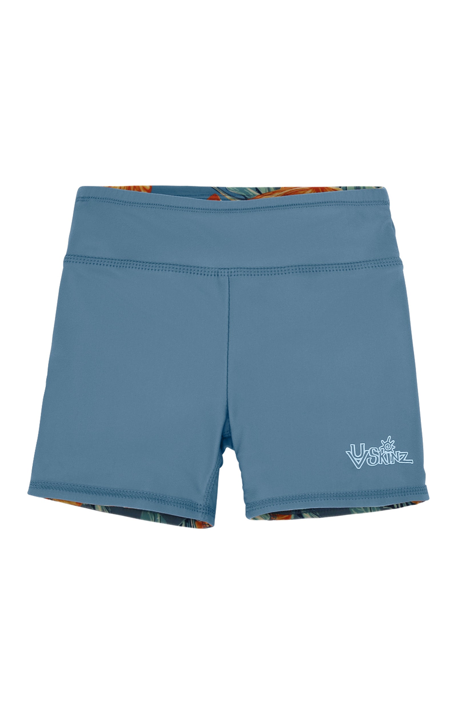 girl's reversible active swim shorts|maui-hibiscus-baltic