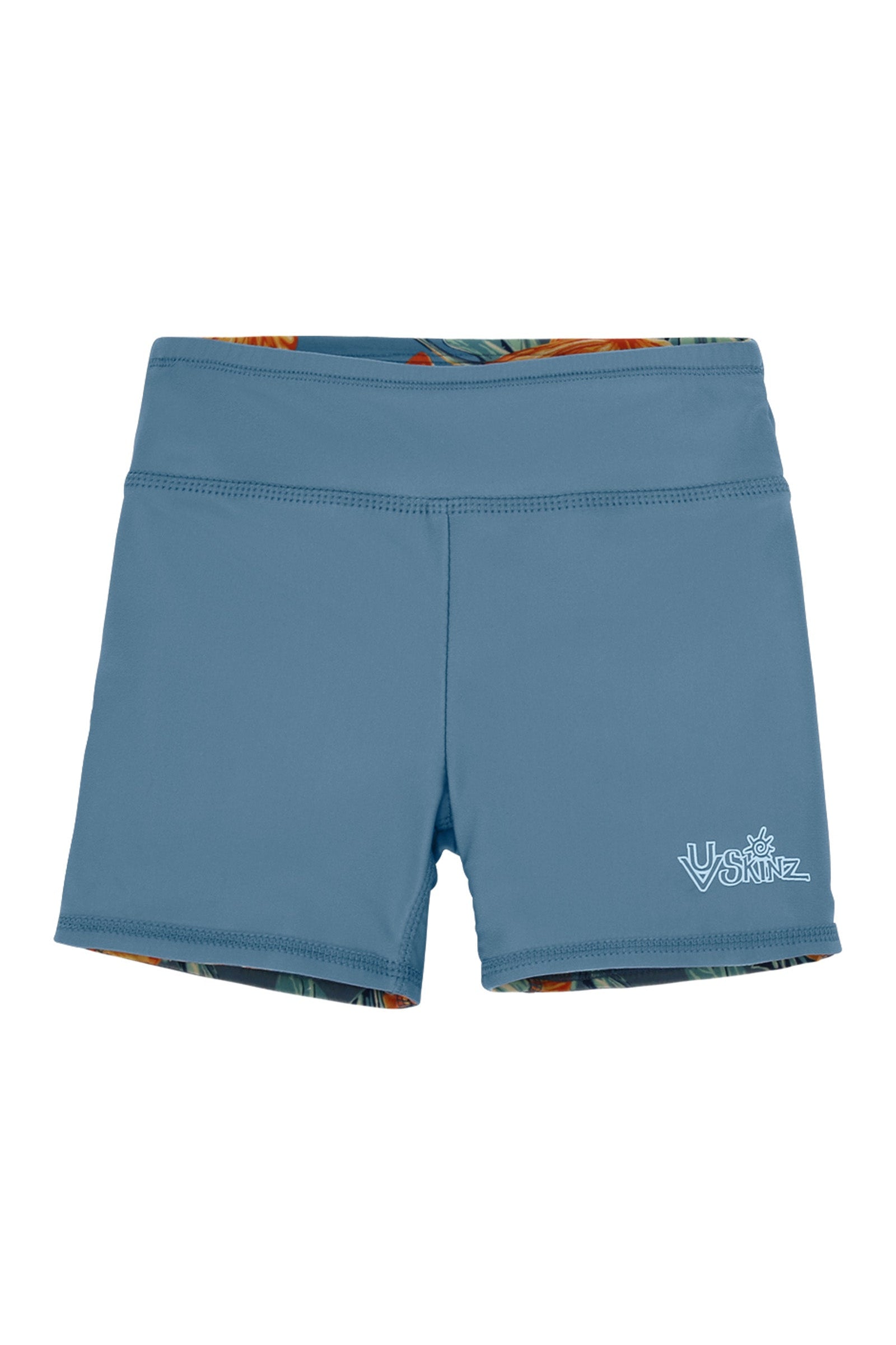 girl's reversible active swim shorts|maui-hibiscus-baltic