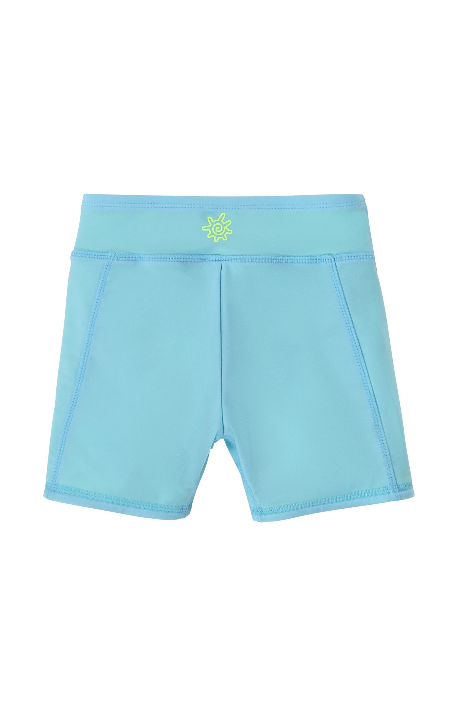 back view of girls neon reversible active swim shorts in neon sky|neon-sky-neon-green
