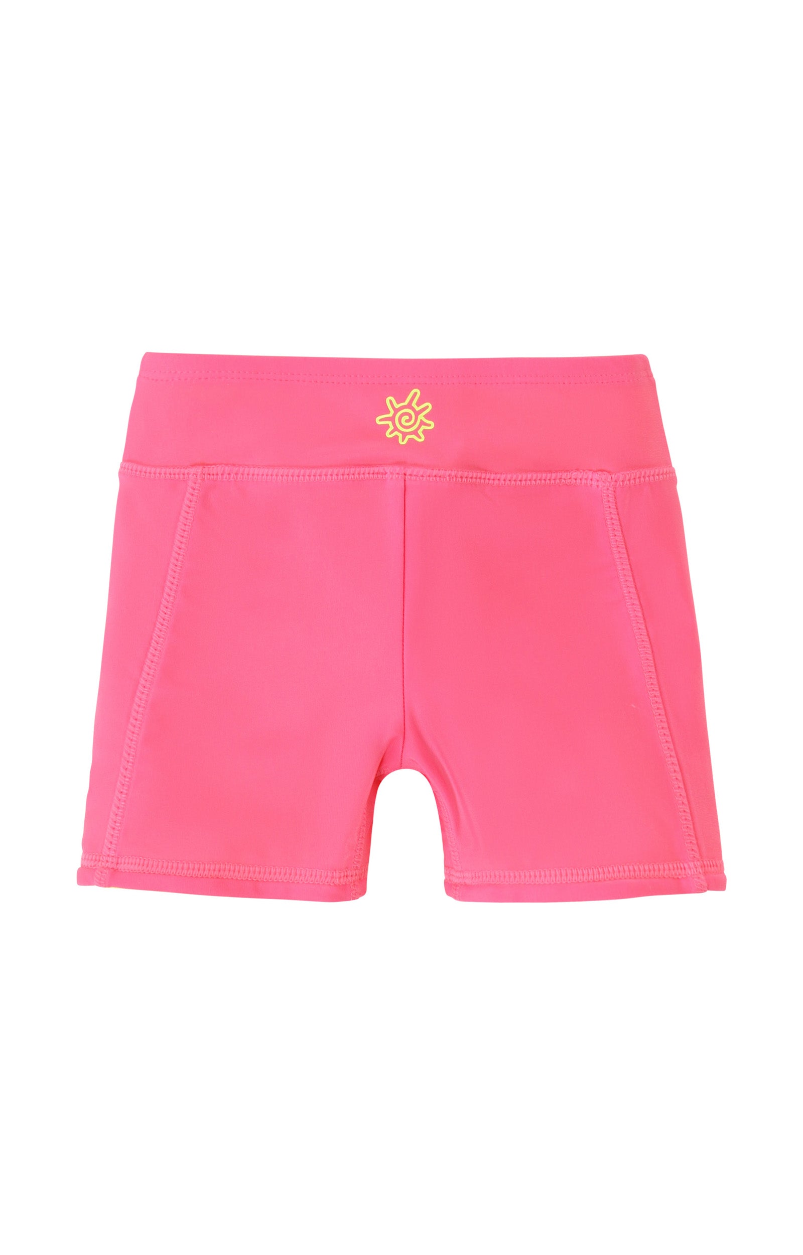 back view of girls neon reversible active swim shorts in neon sorbet|neon-sorbet-neon-yellow