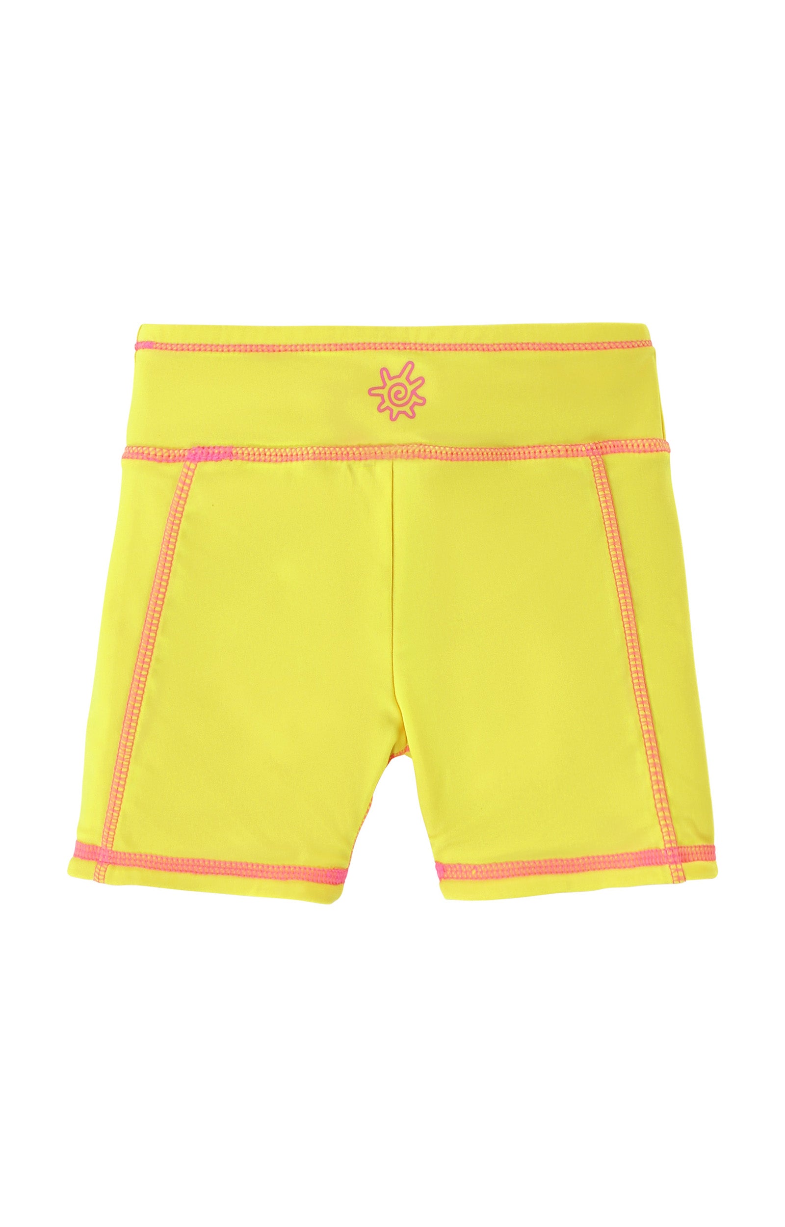 back view of girls neon reversible active swim shorts in neon yellow|neon-sorbet-neon-yellow