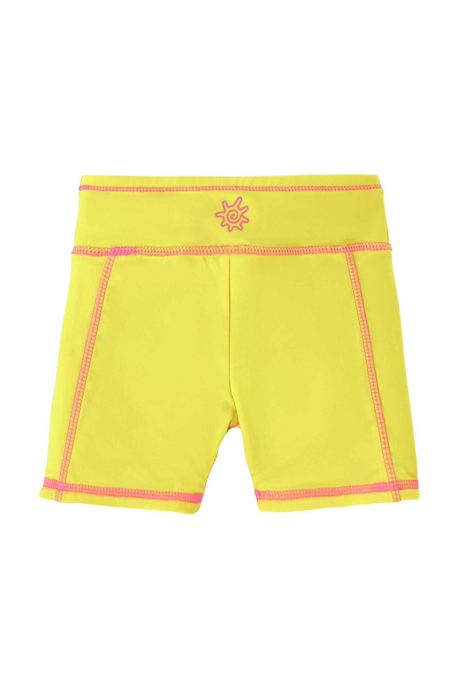 back view of girls neon reversible active swim shorts in neon yellow|neon-sorbet-neon-yellow