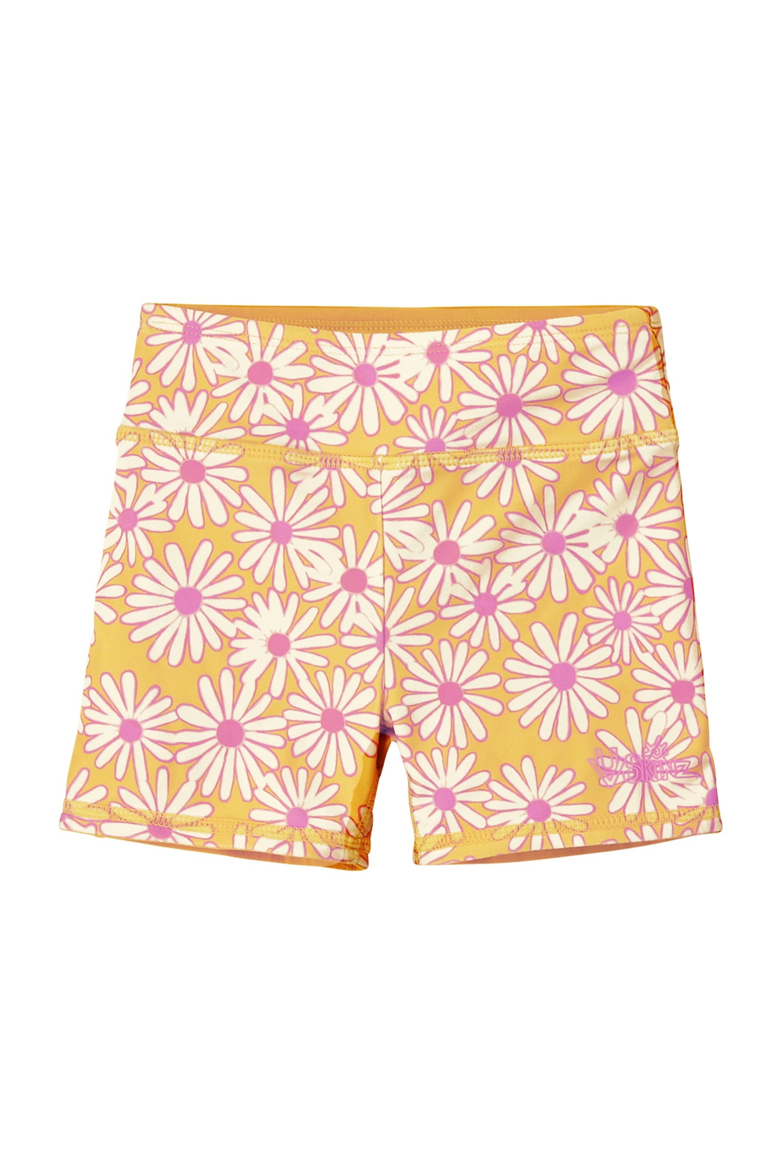 girl's reversible active swim shorts|sunshine-daisies-marigold