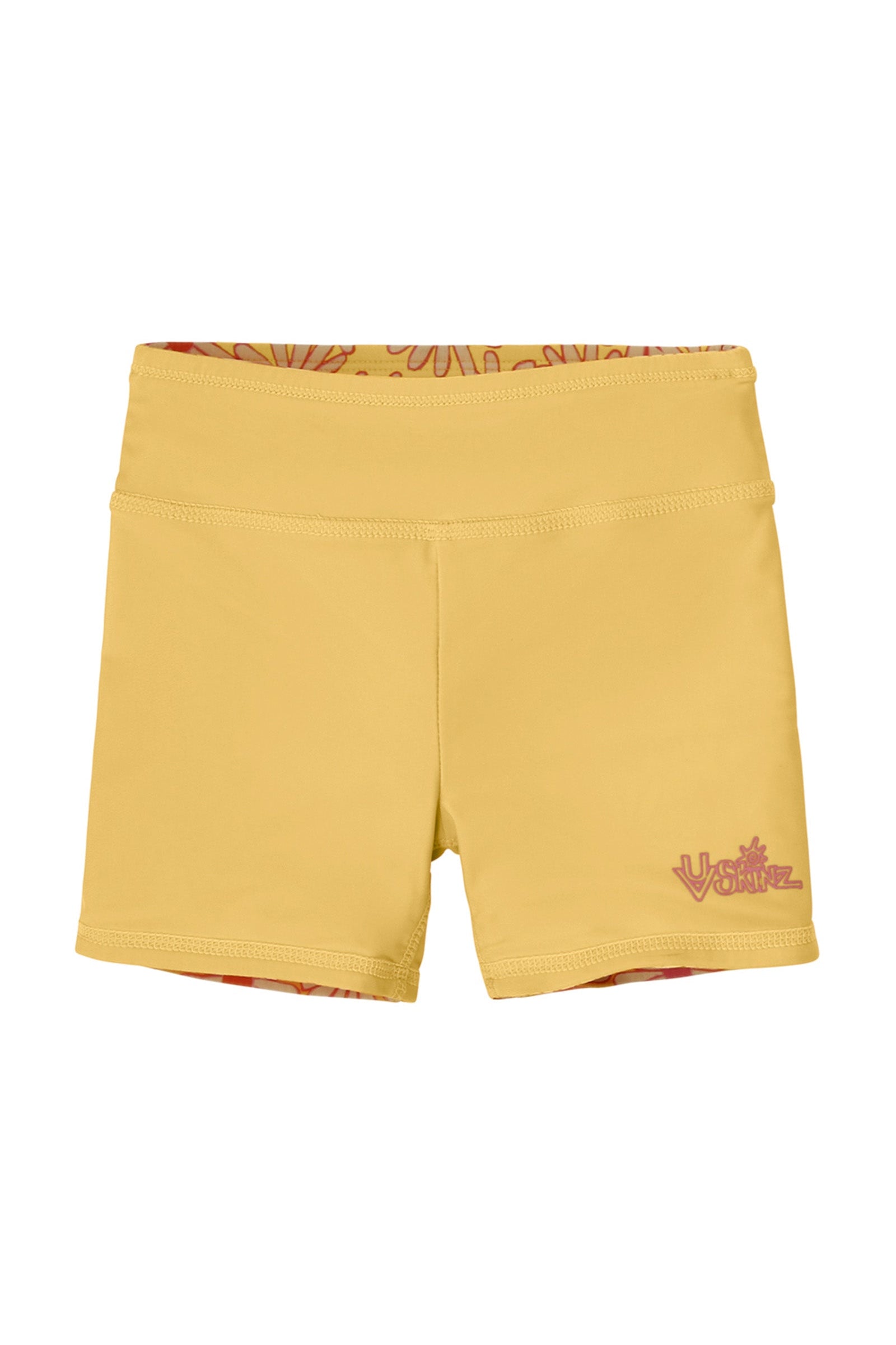 girl's reversible active swim shorts|sunshine-daisies-marigold