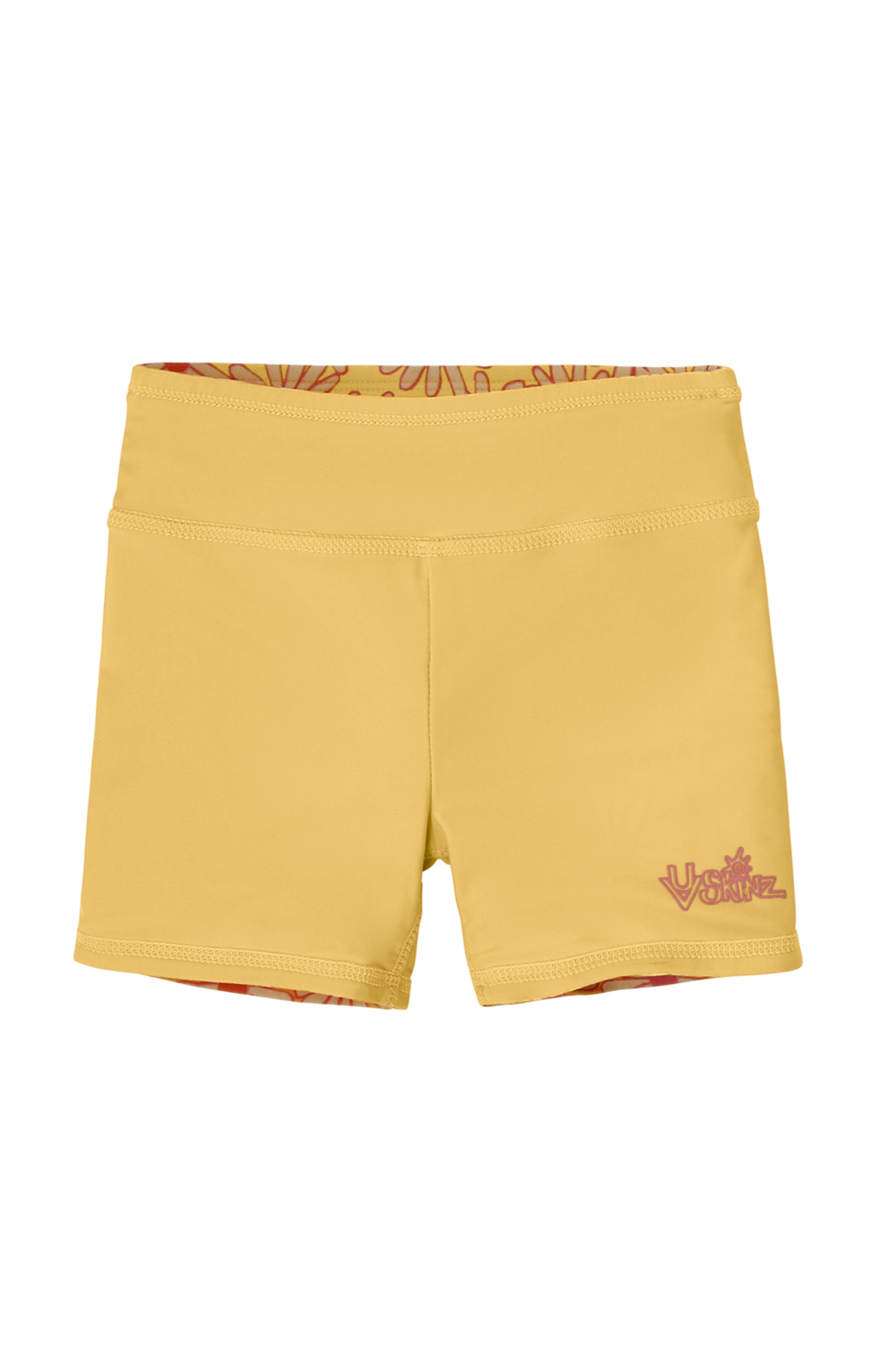 girl's reversible active swim shorts|sunshine-daisies-marigold