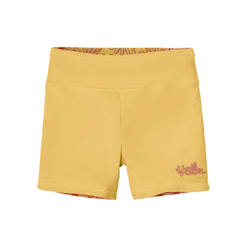 girl's reversible active swim shorts|sunshine-daisies-marigold